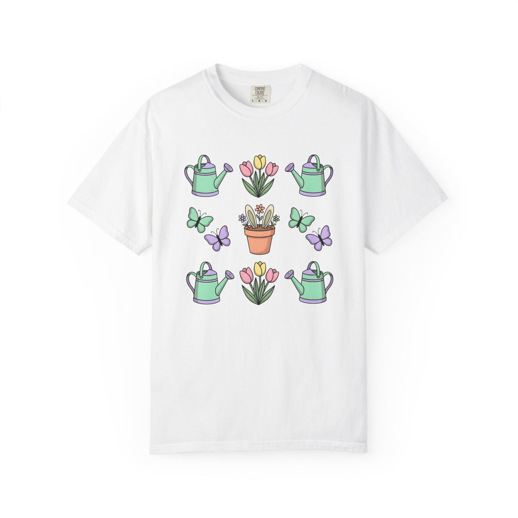 Rabbit Ears Pot Shirt Easter Plants Gift Women Adorable Tee Flowerpot T-Shirt Easter Fan Floral Tshirt Cute Illustration Soft Colors Flower