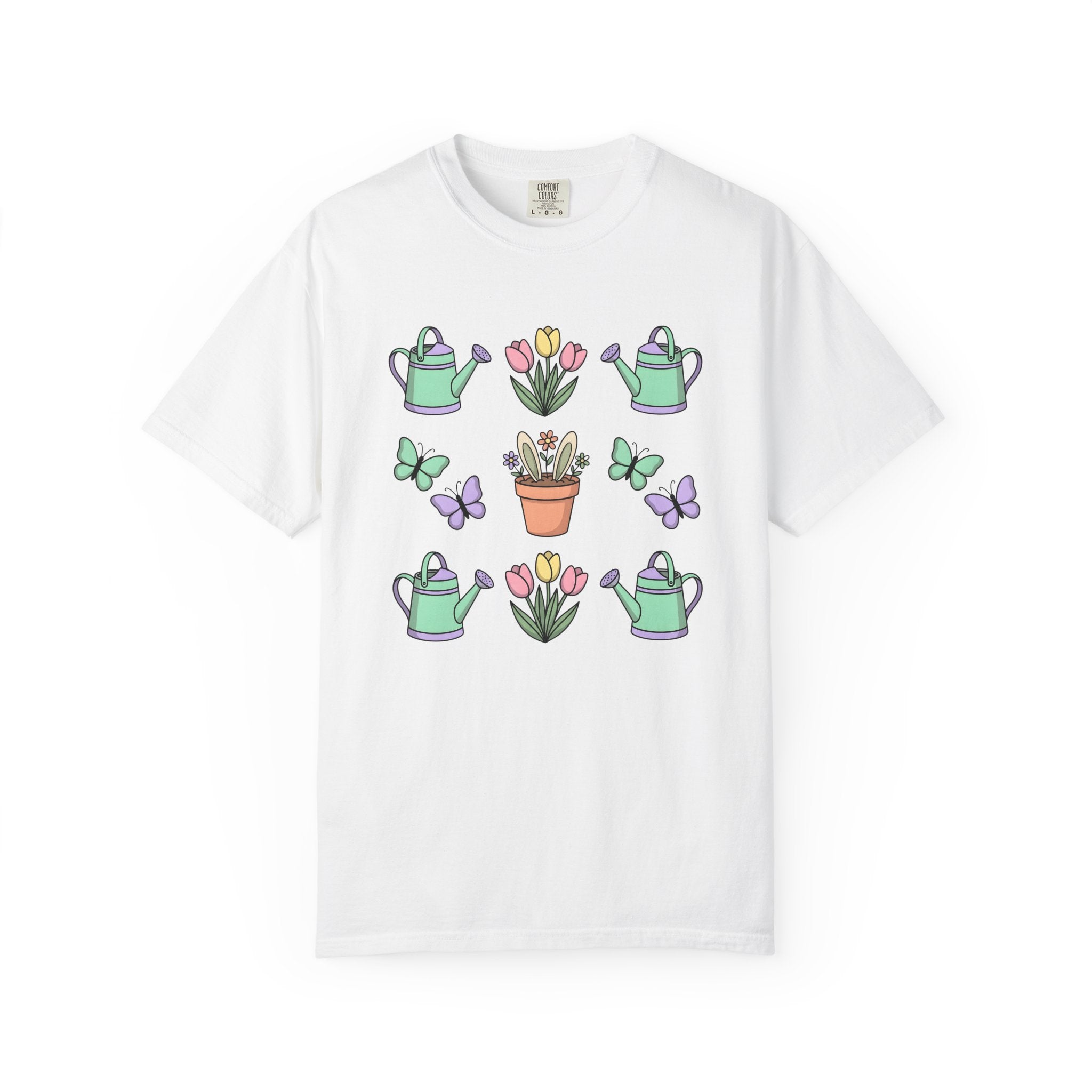 Rabbit Ears Pot Shirt Easter Plants Gift Women Adorable Tee Flowerpot T-Shirt Easter Fan Floral Tshirt Cute Illustration Soft Colors Flower