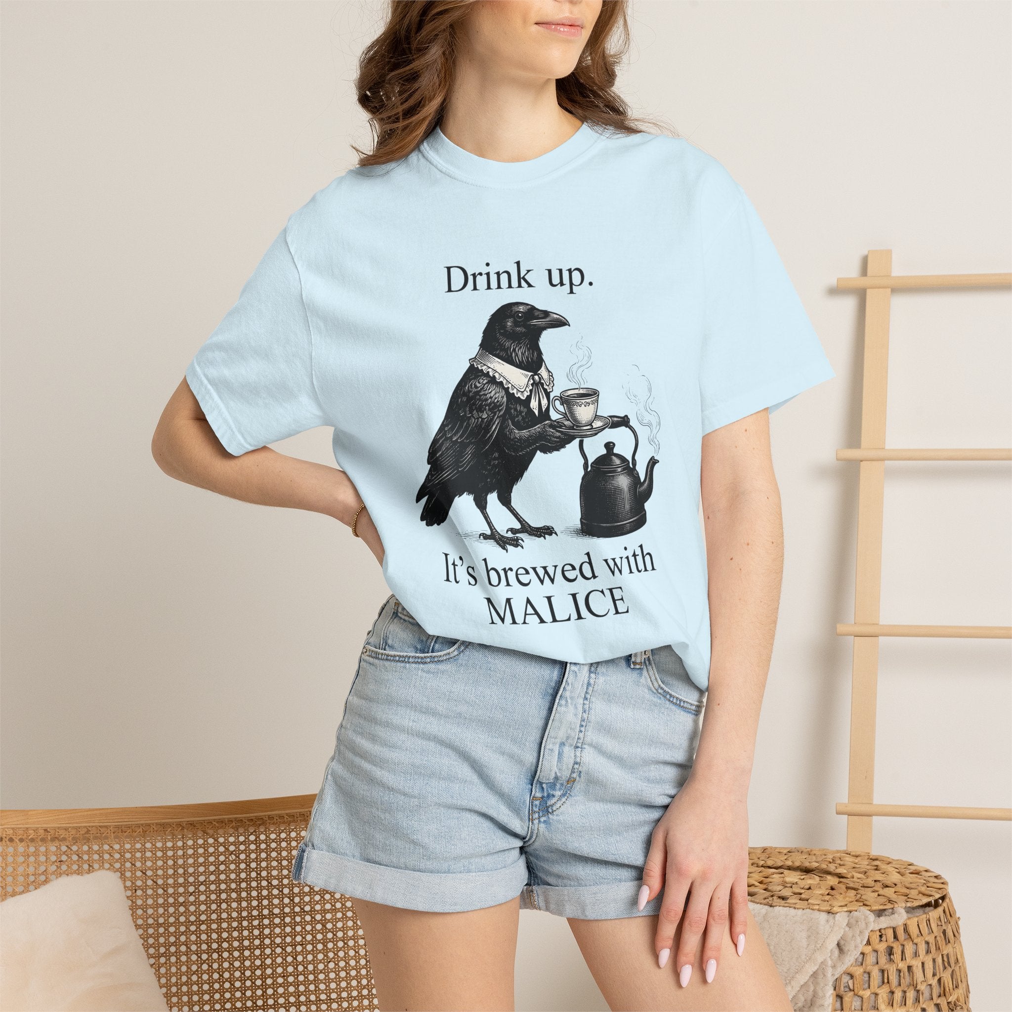 Crow Tea Shirt Funny Dark Gift Women Retro Tee Tea T-Shirt Humor Fan Vintage Tshirt Gothic Graphic Sketch Kettle Tshirt