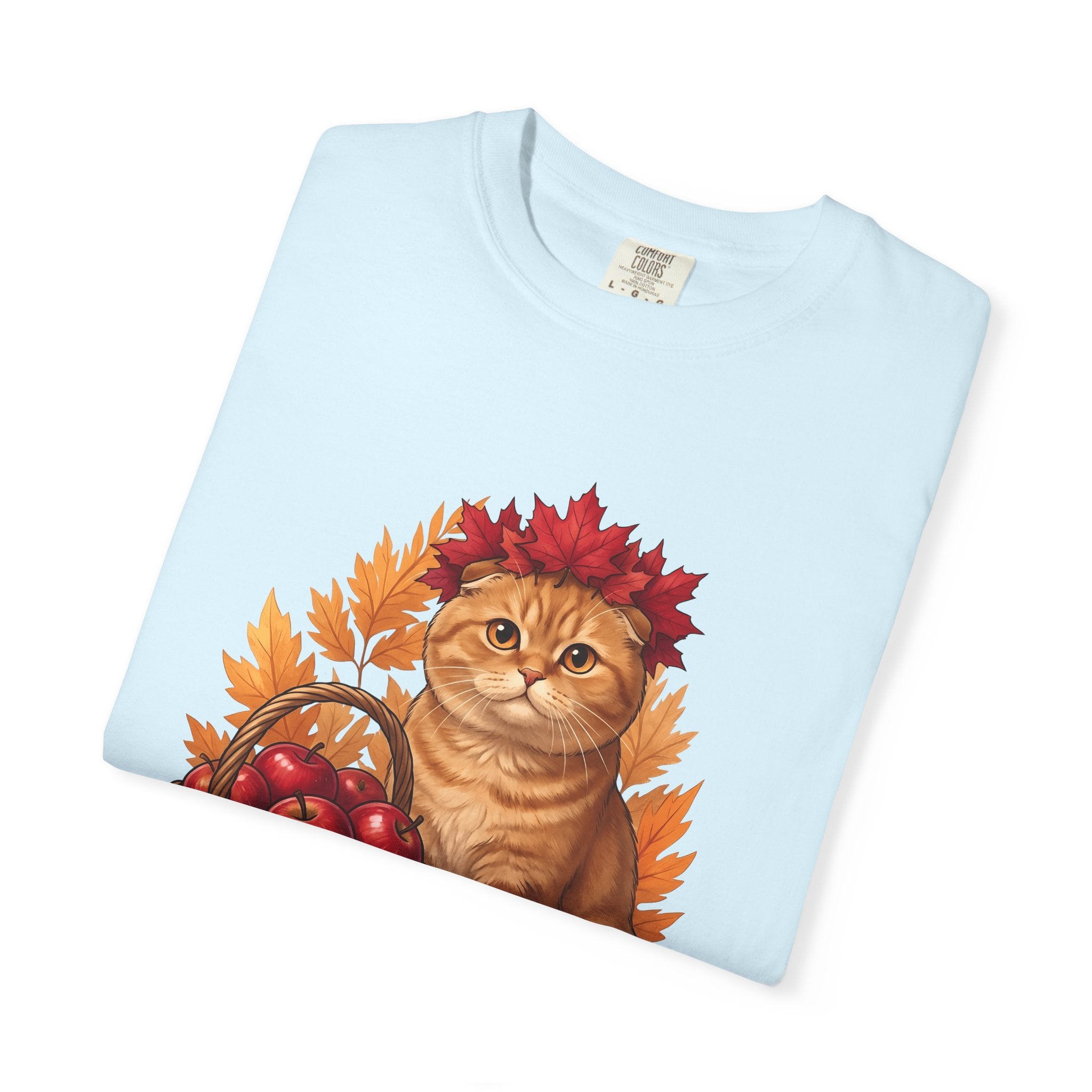 Orange Kitten Shirt Cat Harvest Gift Women Cartoon Tee Kitten T-Shirt Cat Fan Feline Tshirt Autumn Graphic Doodle Apple Crate Tshirt