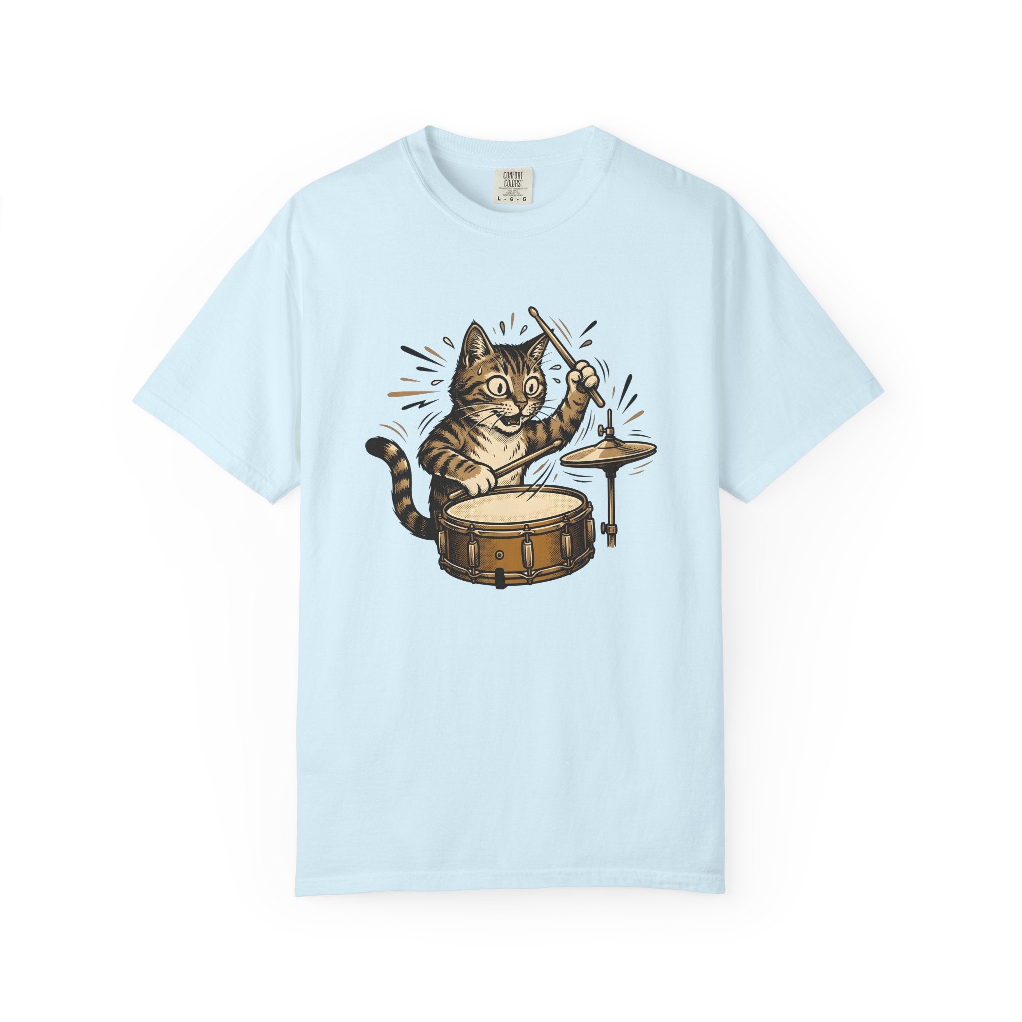 Cat Drum Set Shirt Cat Music Gift Women Cartoon Tee Drum Kit T-Shirt Cat Fan Comic Tshirt Melody Graphic Retro Cymbals Tshirt