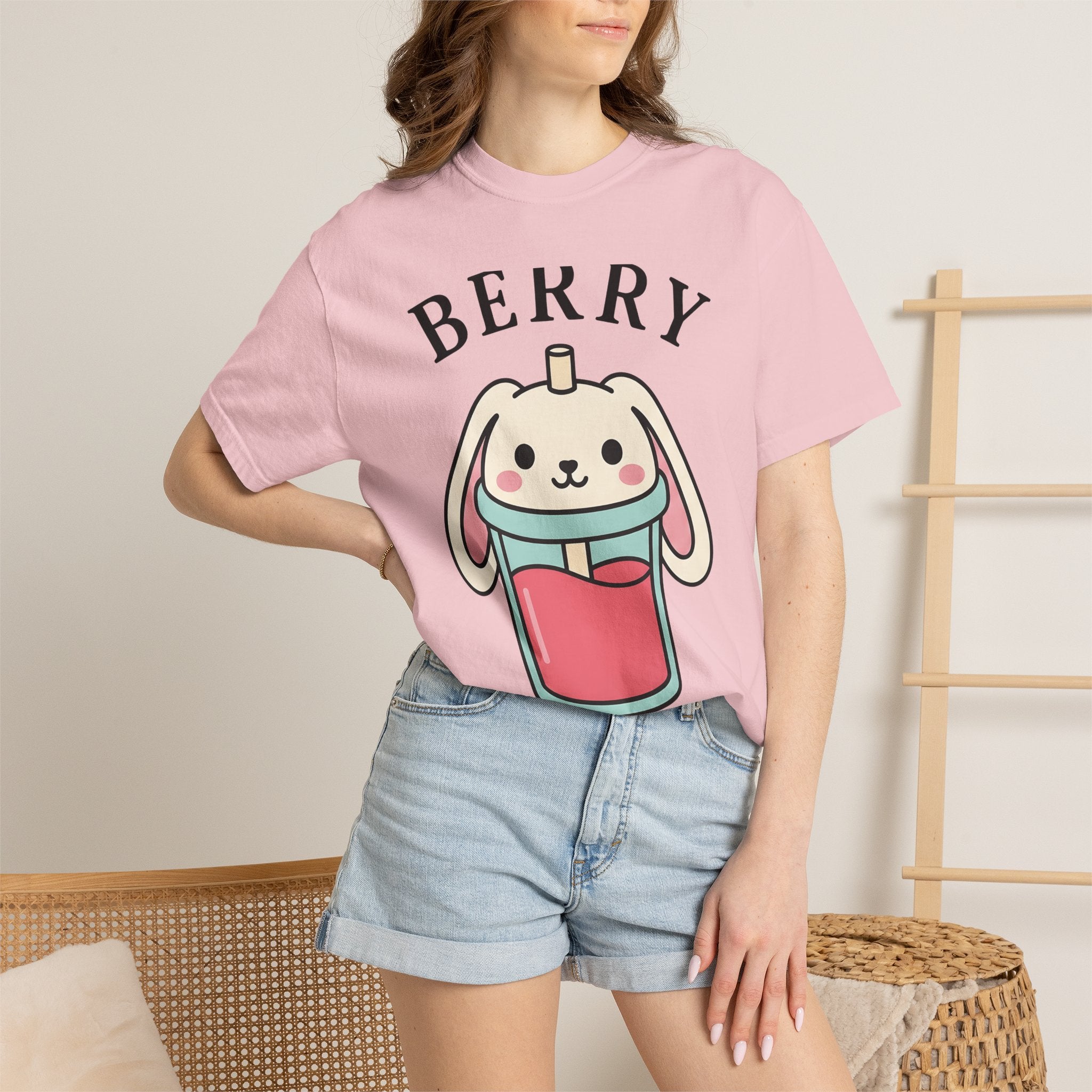 Bunny Drink Shirt Drinks Critter Gift Women Sweet Tee Rabbit Drink T-Shirt Beverage Fan Cute Graphic Animal Illustration Illustrated
