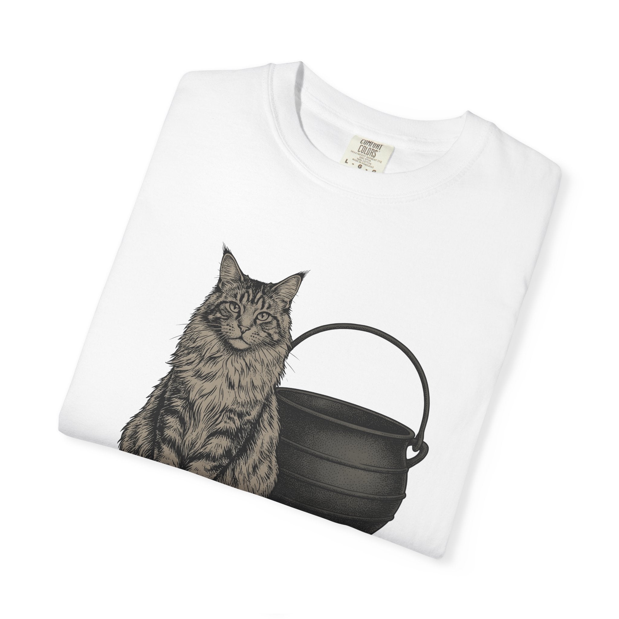 Maine Coon Kitten Shirt Cat Witchcraft Gift Women Sketch Tee Kitten T-Shirt Cat Fan Drawing Graphic Retro Pot Tshirt