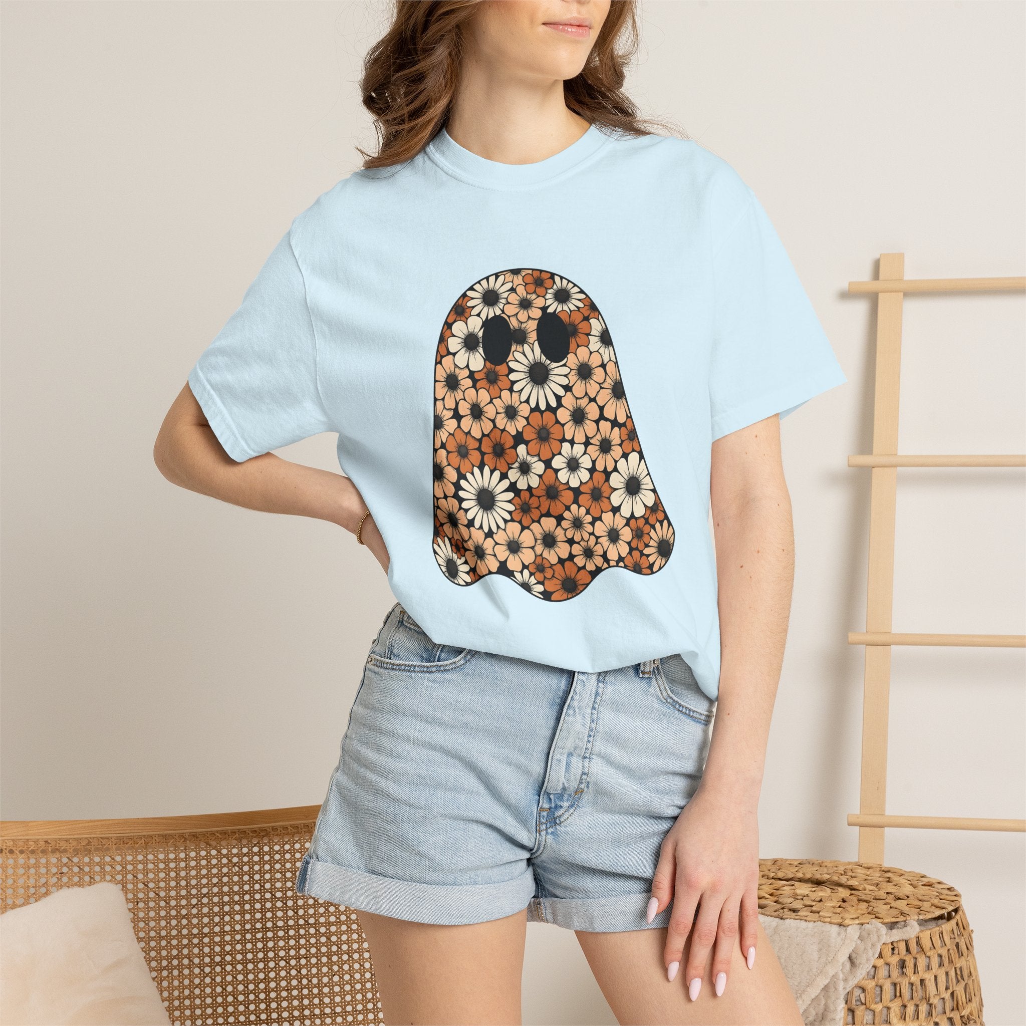 Garden Ghost Shirt Halloween Flora Gift Women Folk Tee Specter T-Shirt Spooky Fan Primitive Tshirt Botanical Graphic Old School Petal Tshirt