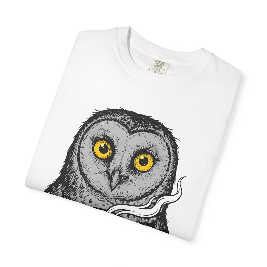 Owl Coffee Mug Shirt Coffee Pets Gift Women Line Art Tee Owl T-Shirt Coffee Fan Hoot Graphic Hand Drawn Steam Wave Tshirt