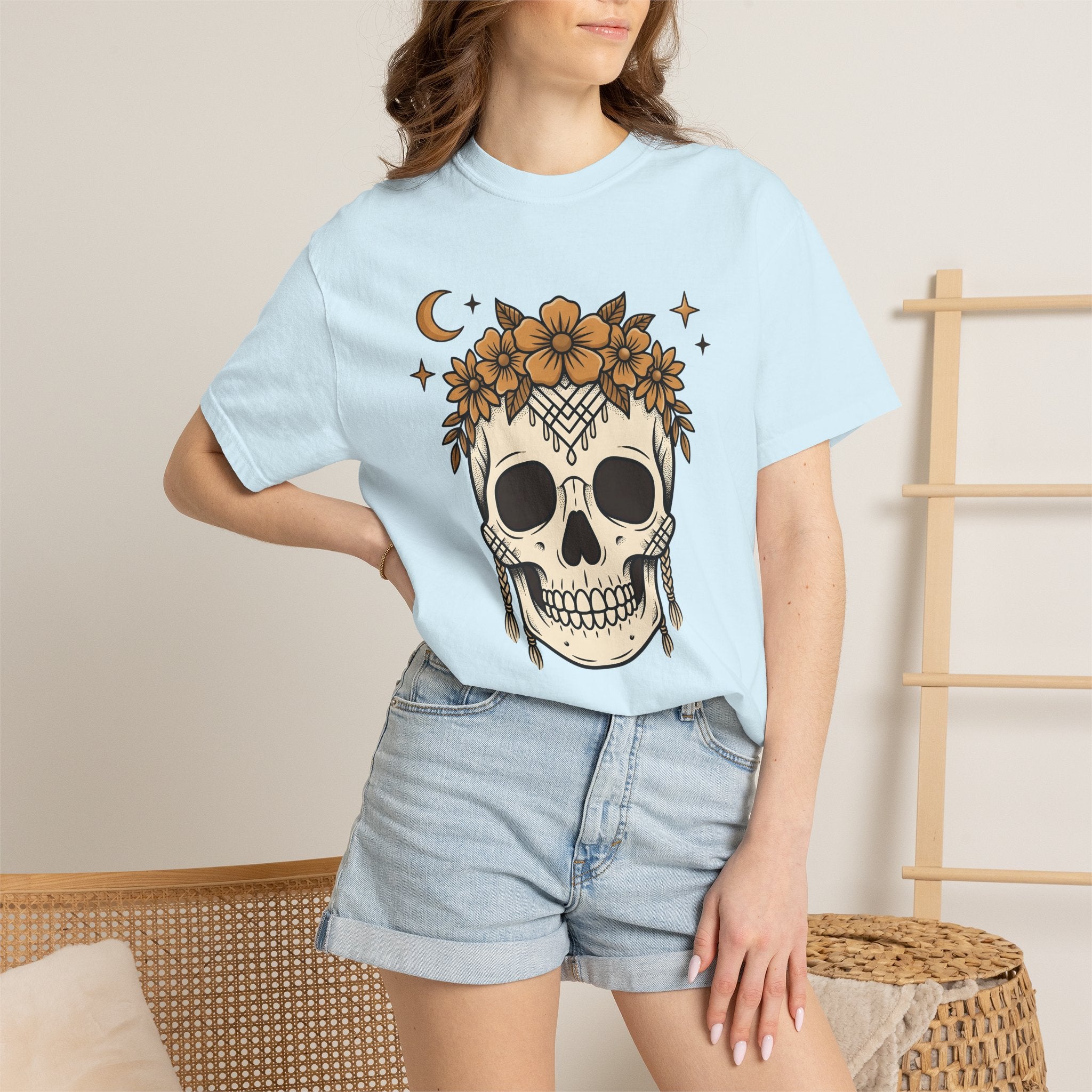 Skeleton Floral Shirt Halloween Macabre Gift Women Flash Tee Skull Flower T-Shirt Horror Fan Tattoo Tshirt Dark Graphic Ethnic Night Orb