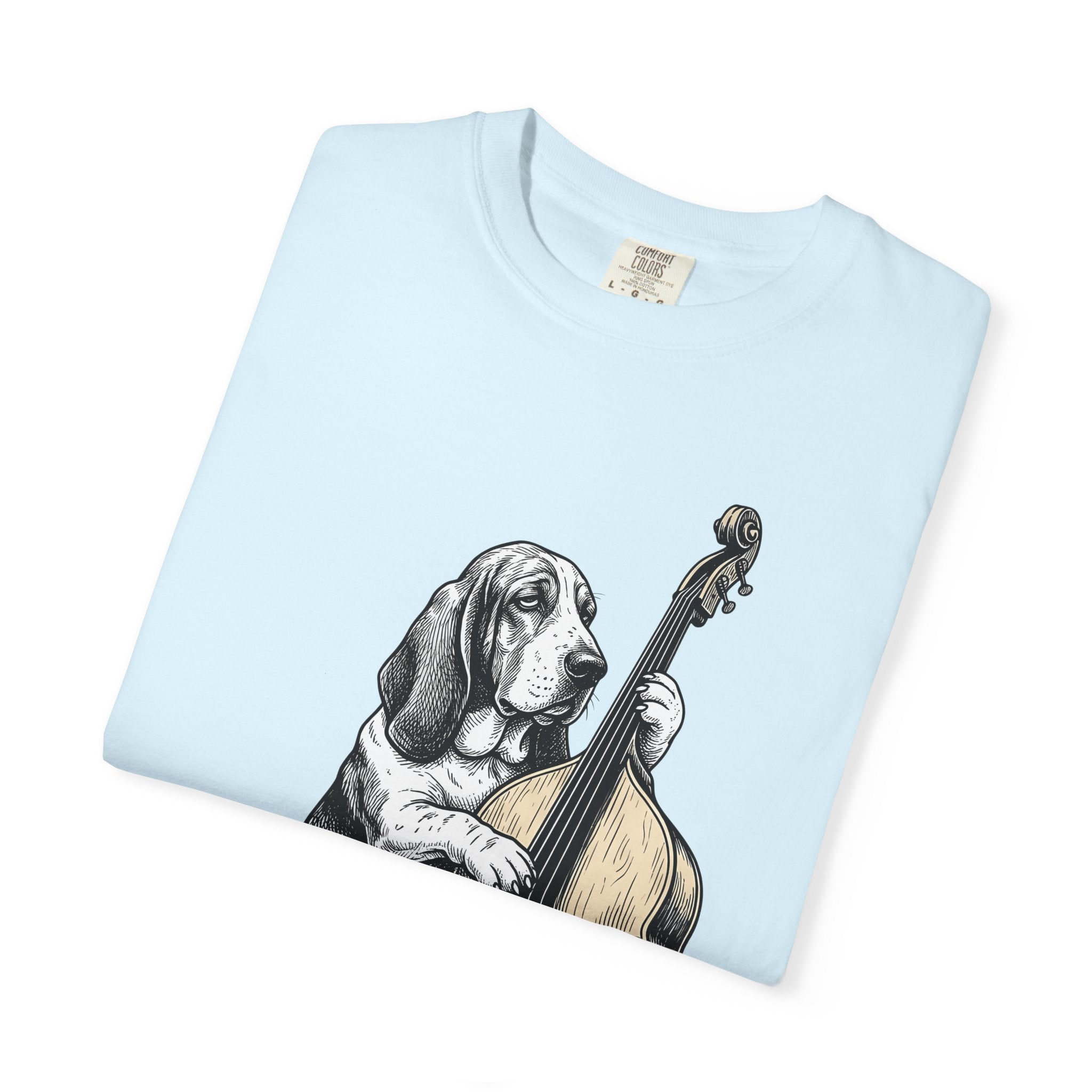 Basset Hound Shirt Dog Music Gift Women Hand Drawn Tee Hound Dog T-Shirt Dog Fan Illustrated Graphic Tshirt Vintage Upright Bass Tshirt