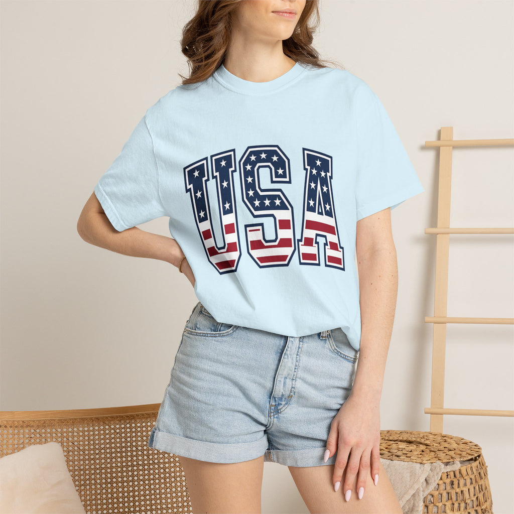 Usa Flag Letters Shirt 4th Of July Patriotic Gift Women Bold Tee American Flag T-Shirt Independence Day Enthusiast Typography Tshirt