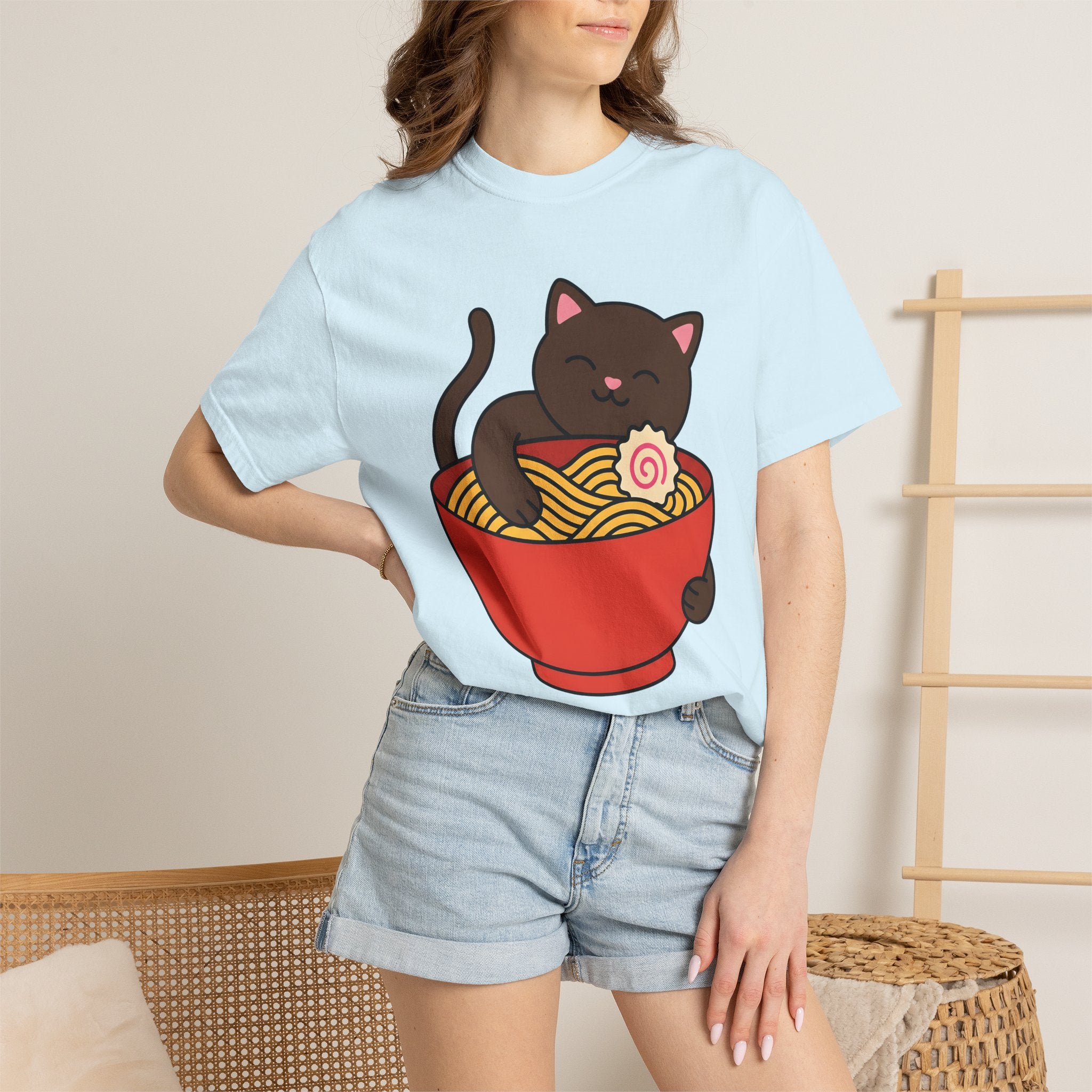 Feline Ramen Dish Shirt Cat Meals Gift Women Chibi Tee Ramen Bowl T-Shirt Kitty Fan Cute Tshirt Food Graphic Animation Spaghetti Tshirt