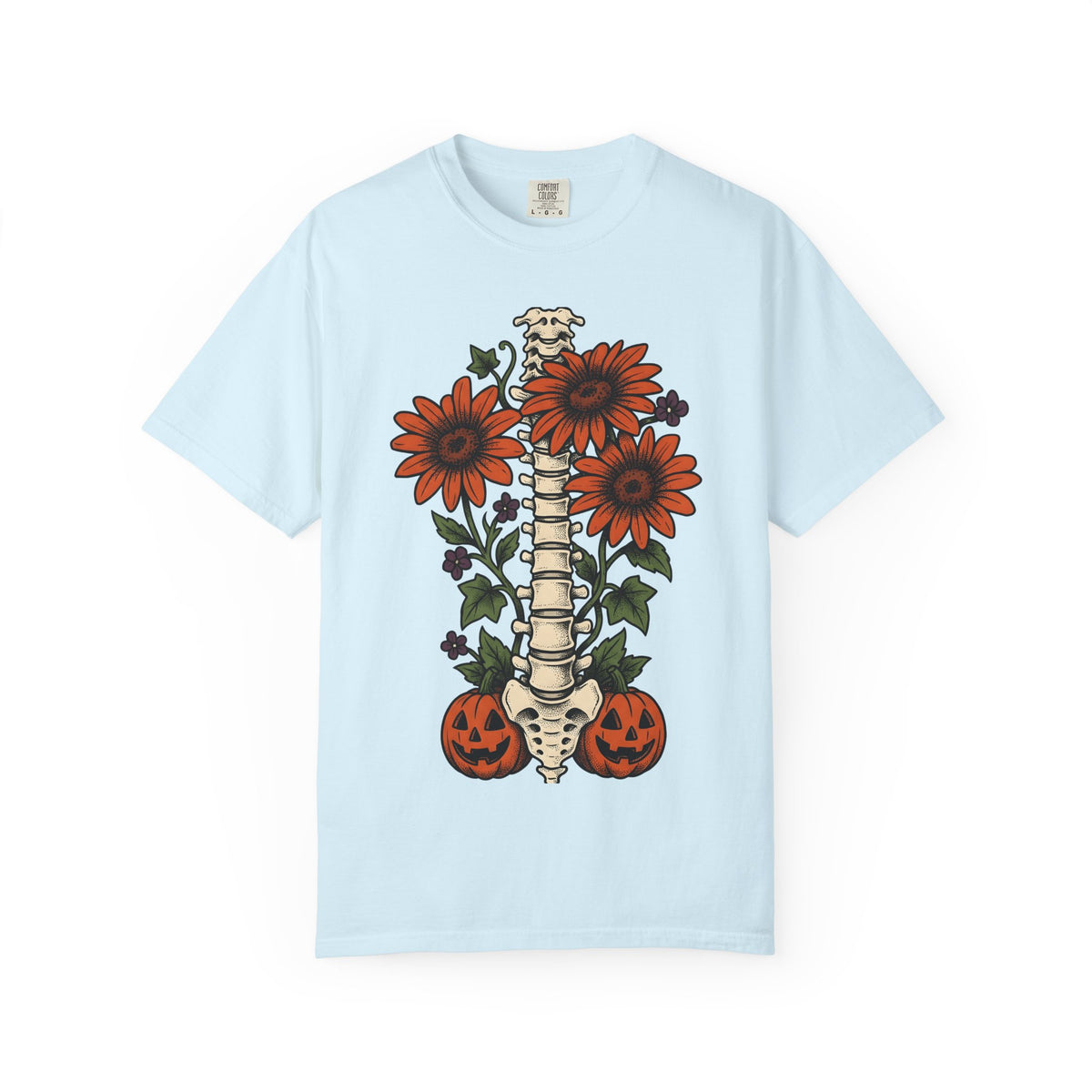 Spine Flower Pumpkins Shirt Halloween Horror Unisex Gift Ink Tee Gourd T-Shirt
