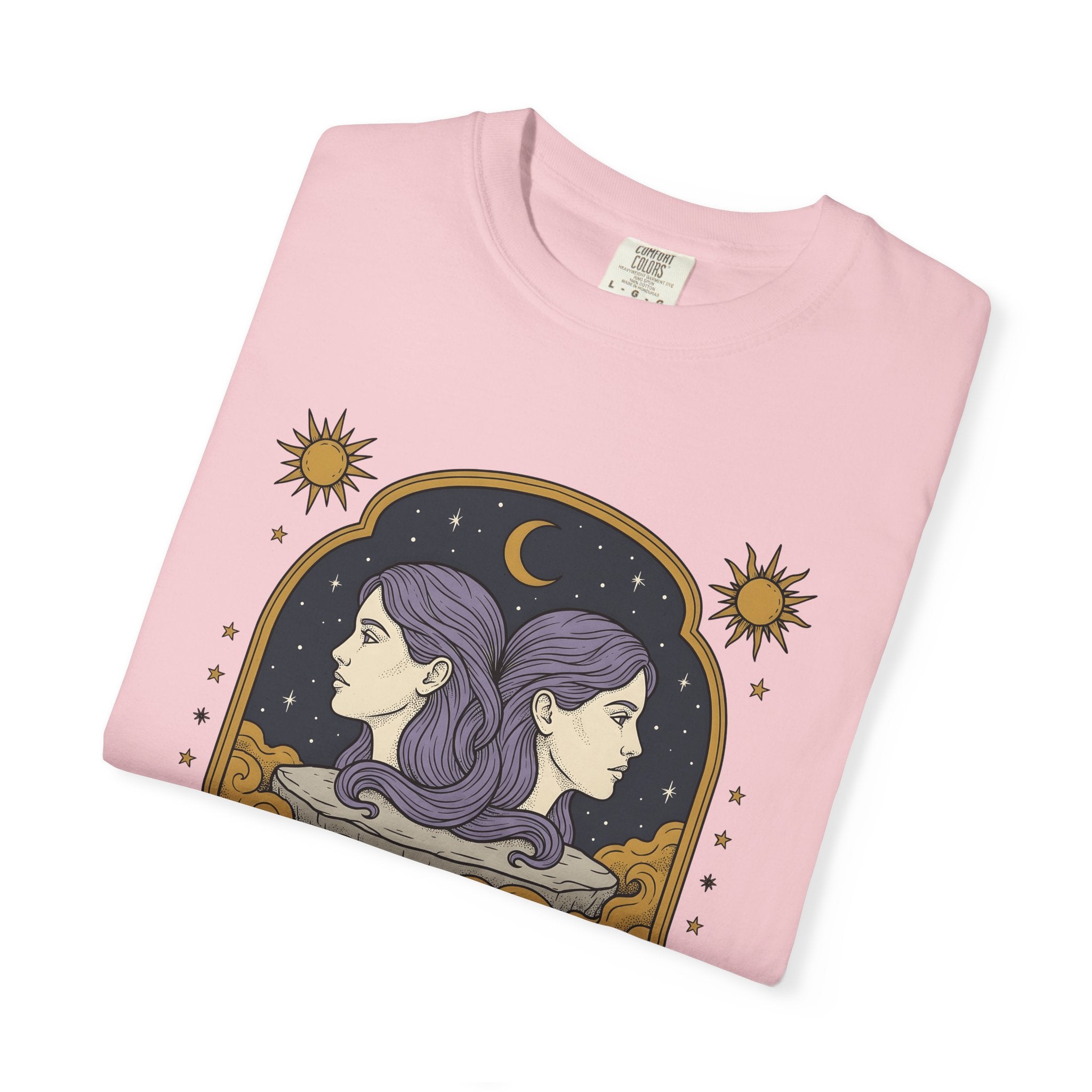 Gemini Twins Shirt Boho Chic Horoscope Gift Women Mystical Tee Zodiac T-Shirt Bohemian Enthusiast Magical Tshirt Astrology Graphic Retro