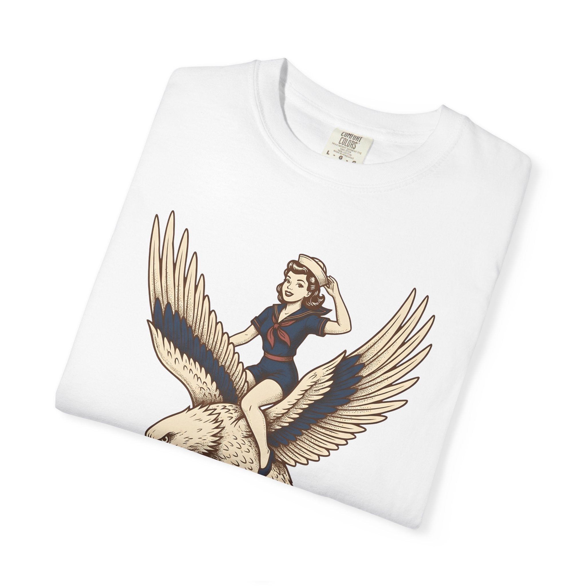 Retro Girl Eagle Shirt Patriotic Army Gift Women Vintage Tee Eagle T-Shirt Nationalist Fan Retro Tshirt Military Graphic Pop Art Navy