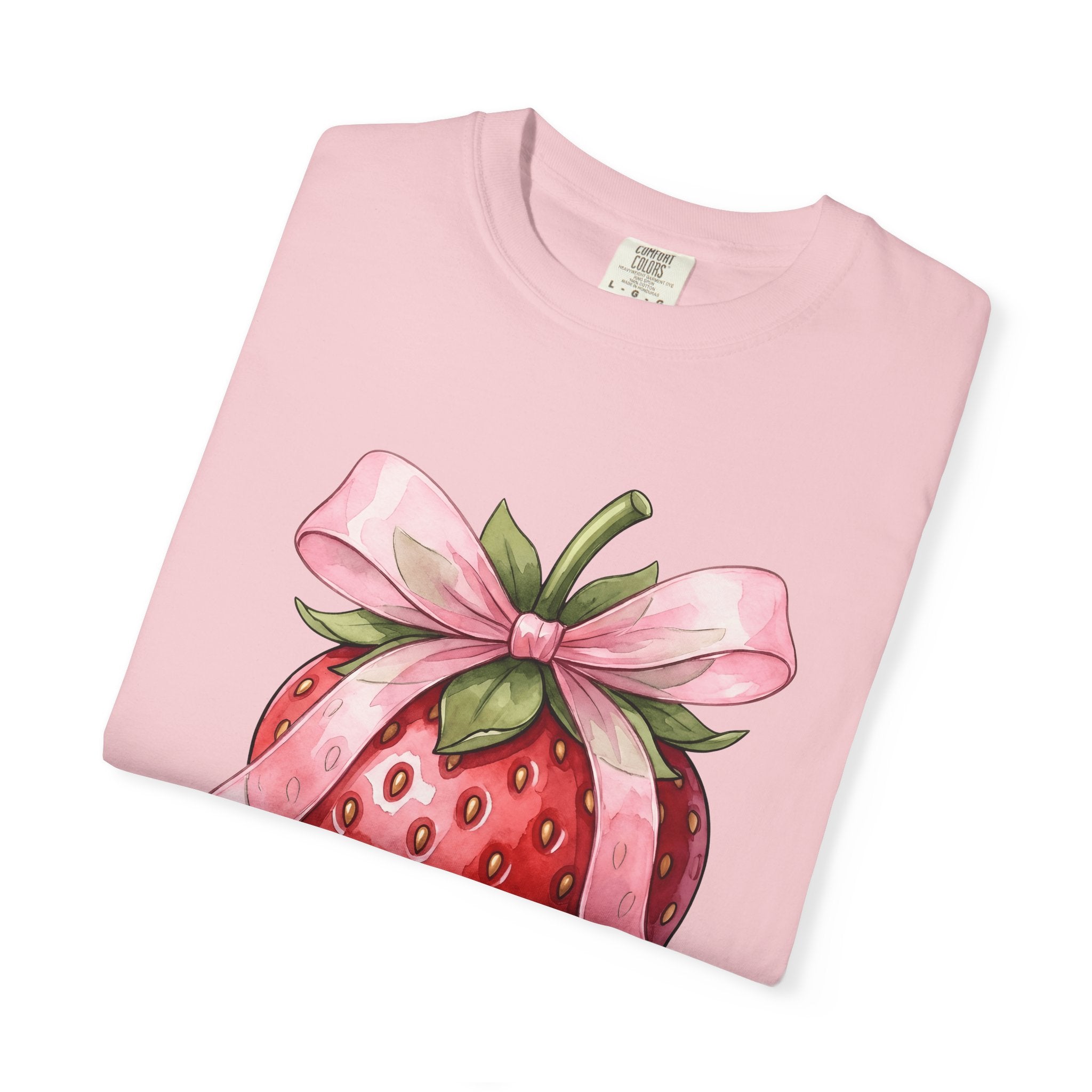 Strawberry Bow Shirt St. Valentine's Day Produce Gift Women Hand Painted Tee Bow T-Shirt Valentine's Day Fan Painted Tshirt Fruit Graphic