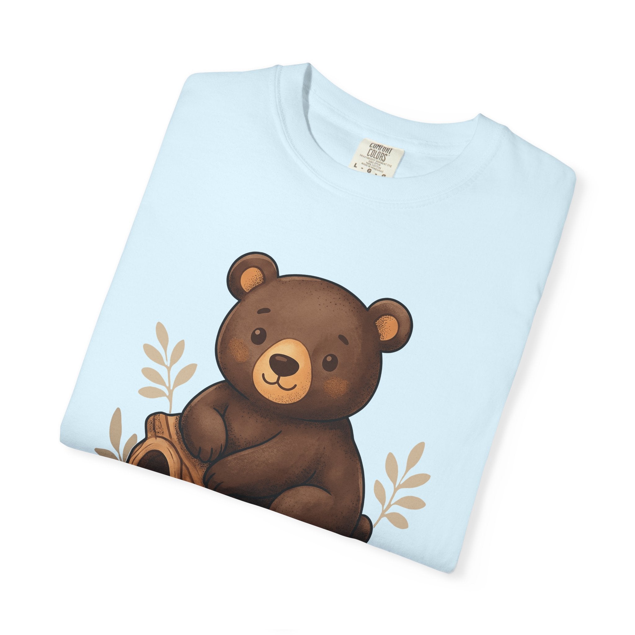 Bear Cub Shirt Animals Woodland Gift Women Cute Tee Cub T-Shirt Wildlife Fan Cartoon Tshirt Forest Graphic Hand Drawn Tree Stump Tshirt