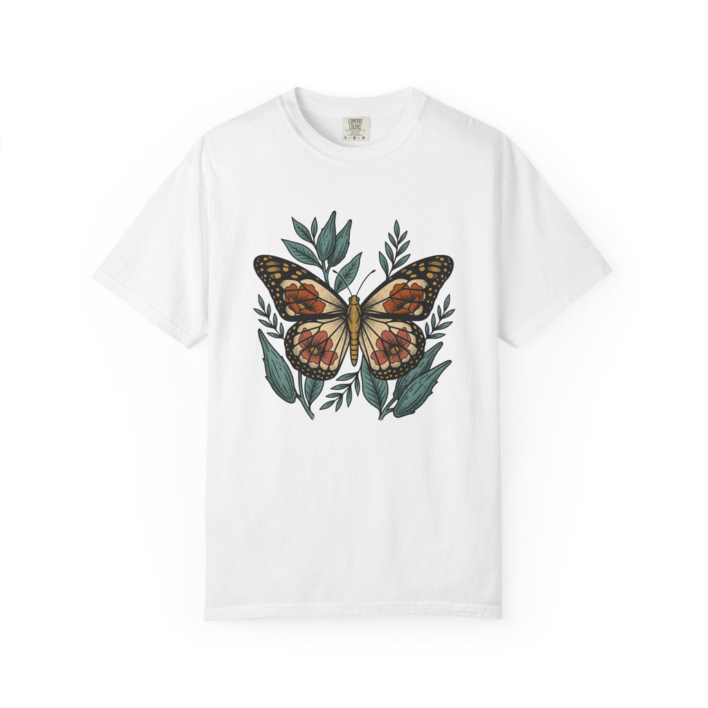 Butterfly Floral Shirt Easter Nature Gift Women Boho Tee Butterfly T-Shirt Spring Fan Floral Graphic Vintage Leaves Tshirt