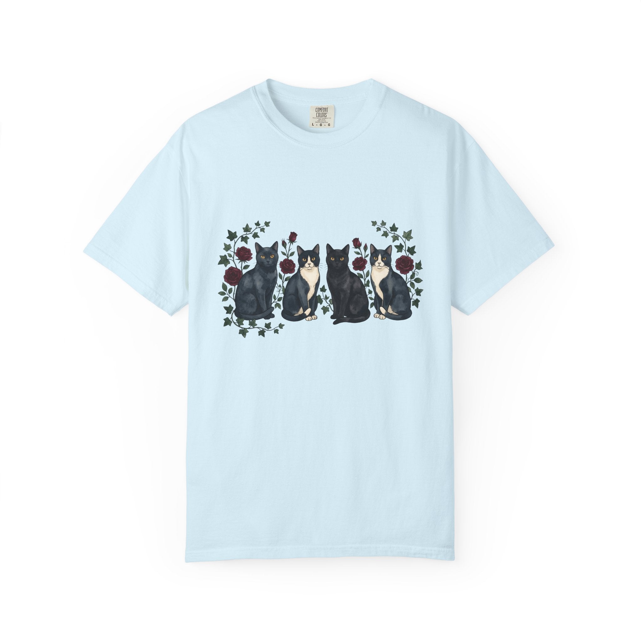 Black Cats Shirt Cat Flowers Gift Women Watercolor Tee Kitties T-Shirt Cat Fan Feline Tshirt Floral Graphic Retro Red Roses Tshirt