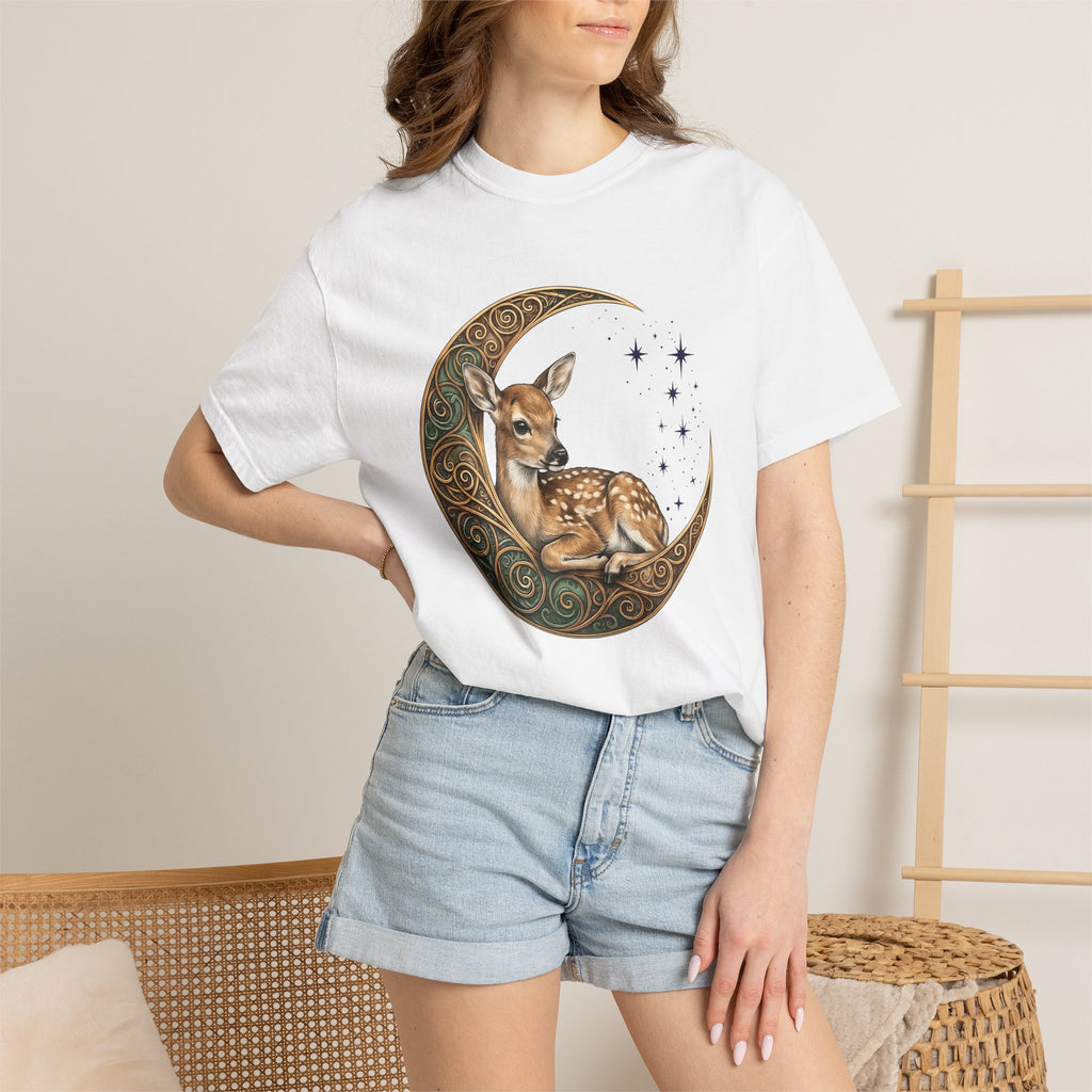 Deer Moon Shirt Animals Nature Gift Women Boho Tee Moonlight T-Shirt Wildlife Fan Bohemian Tshirt Environmental Graphic Vintage Stars Tshirt