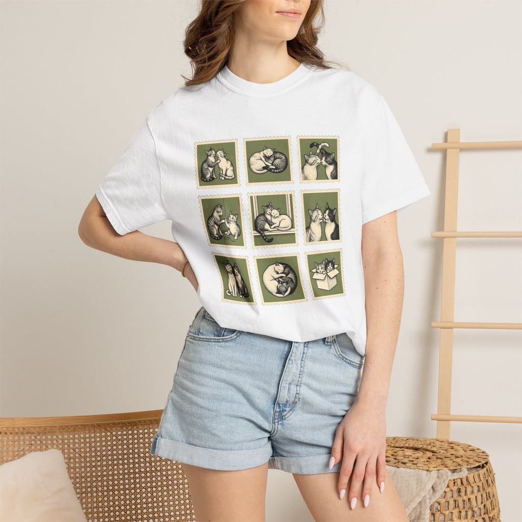Kitty Couple Shirt Cat Mammals Gift Women Rustic Tee Cat T-Shirt Cat Fan Feline Tshirt Mammal Graphic Doodle Vintage Stamp Tshirt