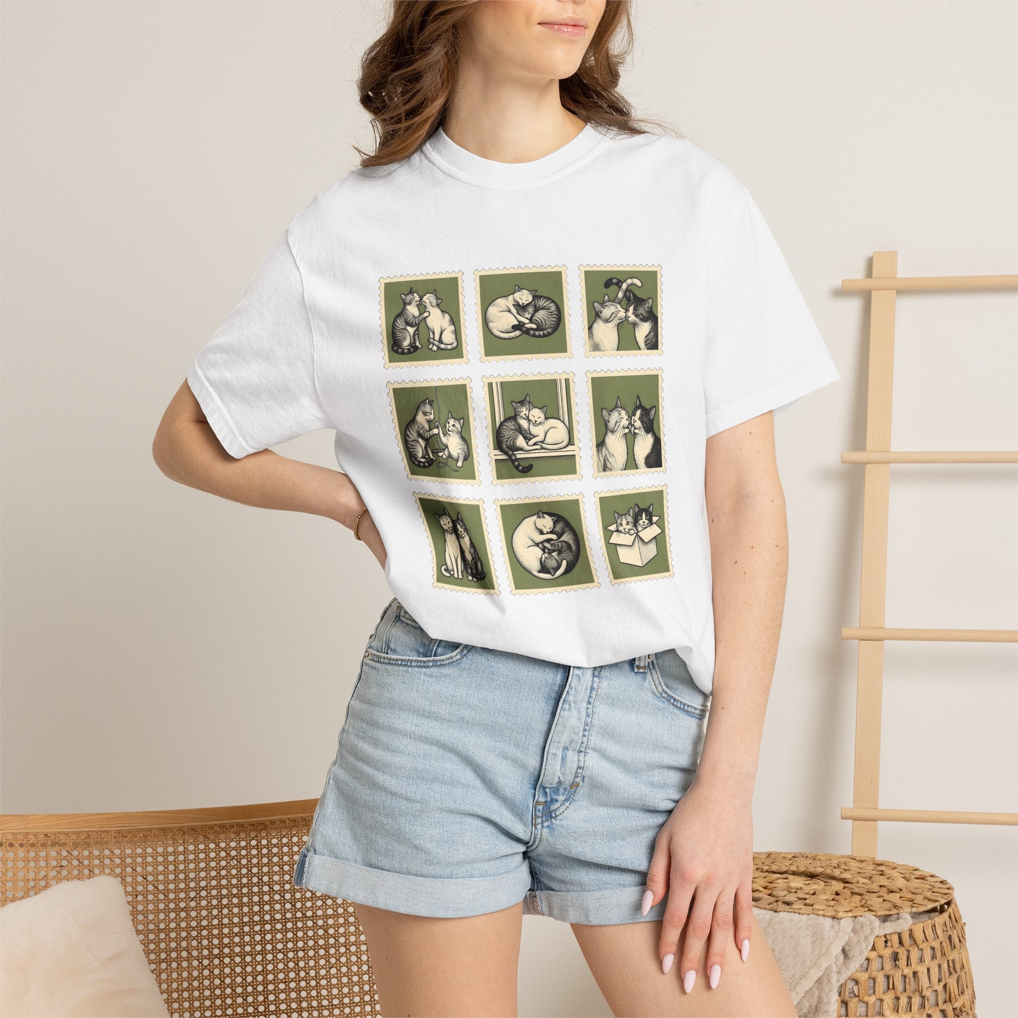 Kitty Couple Shirt Cat Mammals Gift Women Rustic Tee Cat T-Shirt Cat Fan Feline Tshirt Mammal Graphic Doodle Vintage Stamp Tshirt