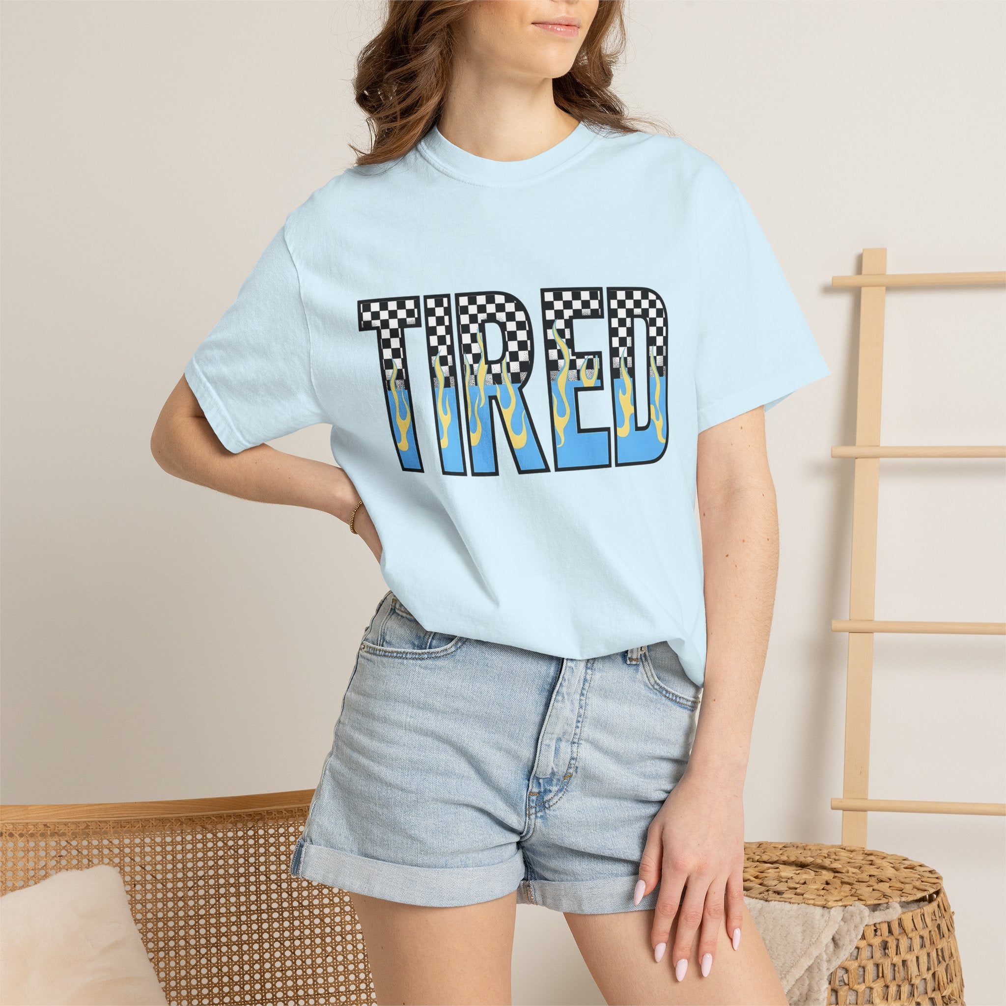 Checkered Fire Lettering Shirt Moms Comedy Gift Women Strong Tee Plaid Flame T-Shirt Motherhood Fan Bold Tshirt Humor Graphic Old Fashioned
