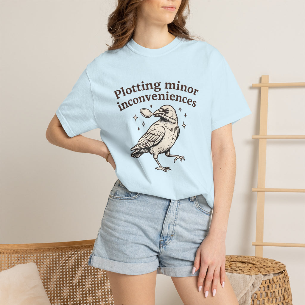 Crow Spoon Shirt Funny Animal Gift Women Hand Drawn Tee Raven T-Shirt Humor Fan Illustrated Graphic Creature Illustration Vintage Sparkles