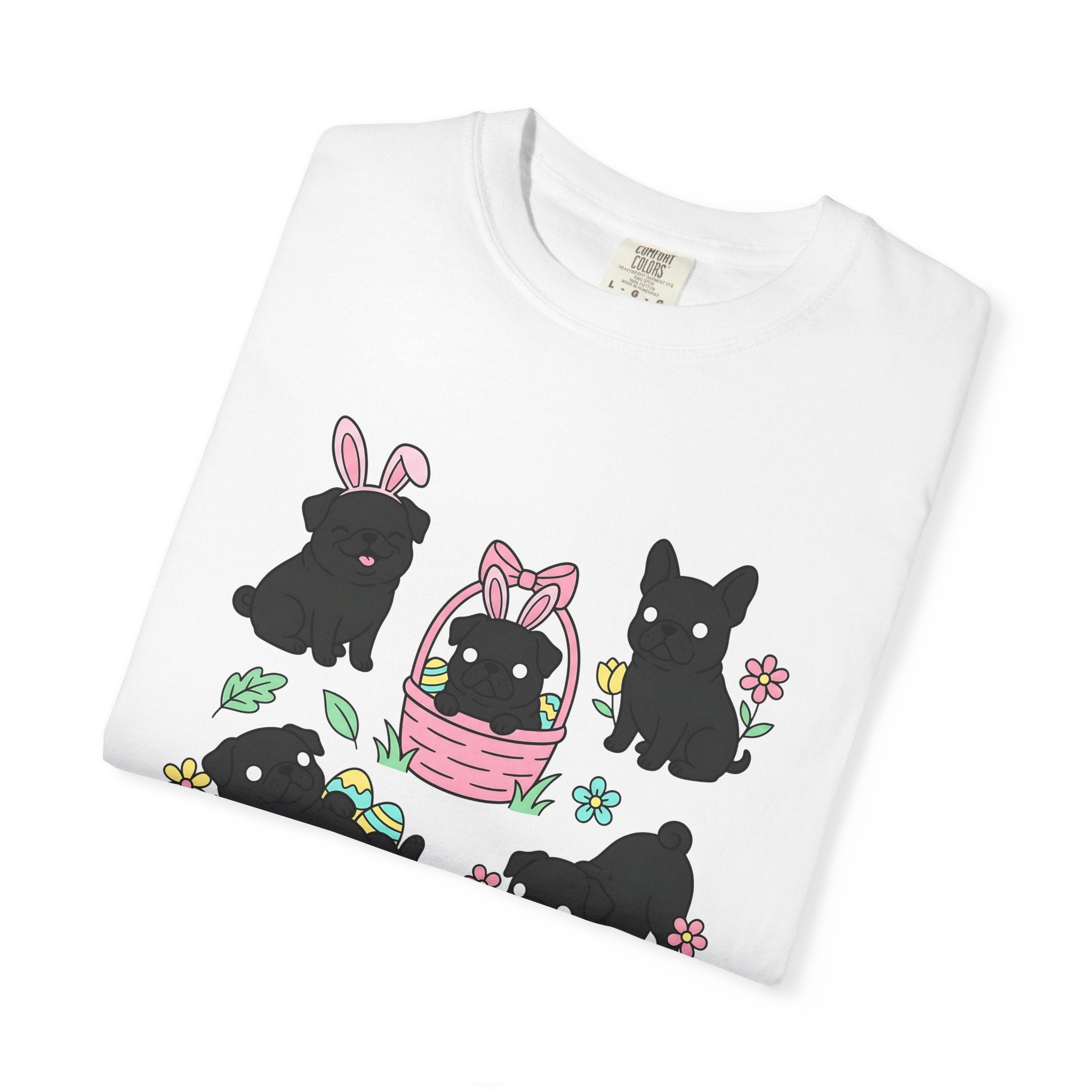 Pug Puppy Shirt Easter Pets Gift Women Adorable Tee Pugs T-Shirt Easter Fan Cute Tshirt Animal Graphic Cartoon Easter Eggs Tshirt