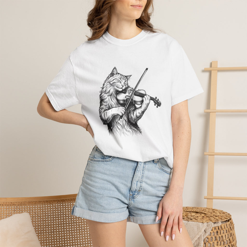 Pussycat Viola Shirt Cat Tunes Gift Women Doodle Tee Kitten T-Shirt Cat Fan Kitty Tshirt Melody Graphic Classic Acoustic Instrument Tshirt