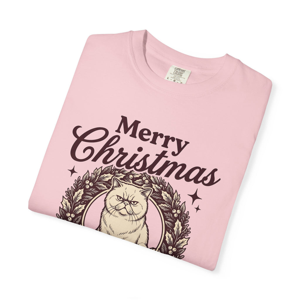 Grumpy Kitty Shirt Cat Holiday Gift Women Nostalgic Tee Cat T-Shirt Cat Fan Feline Tshirt Winter Graphic Doodle Christmas Wreath Tshirt
