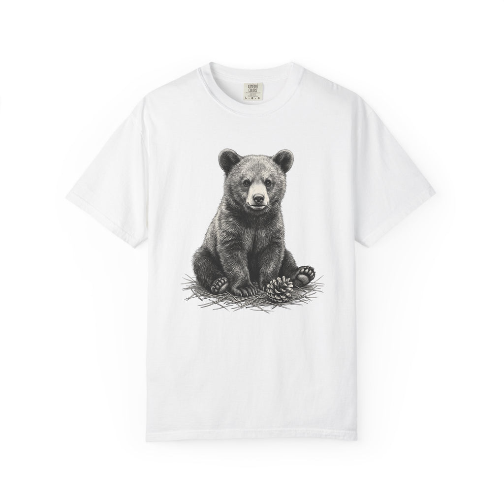 Bear Baby Shirt Animals Fauna Gift Women Sketch Tee Cub T-Shirt Wildlife Fan Animal Tshirt Wildlife Graphic Retro Pine Cone Tshirt