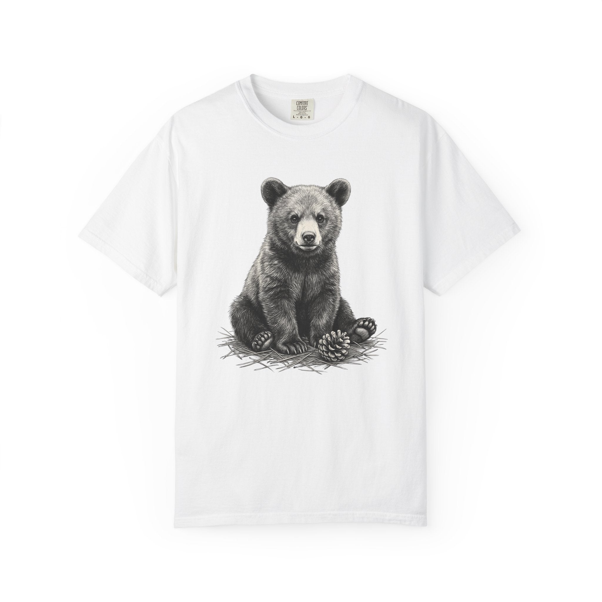 Bear Baby Shirt Animals Fauna Gift Women Sketch Tee Cub T-Shirt Wildlife Fan Animal Tshirt Wildlife Graphic Retro Pine Cone Tshirt