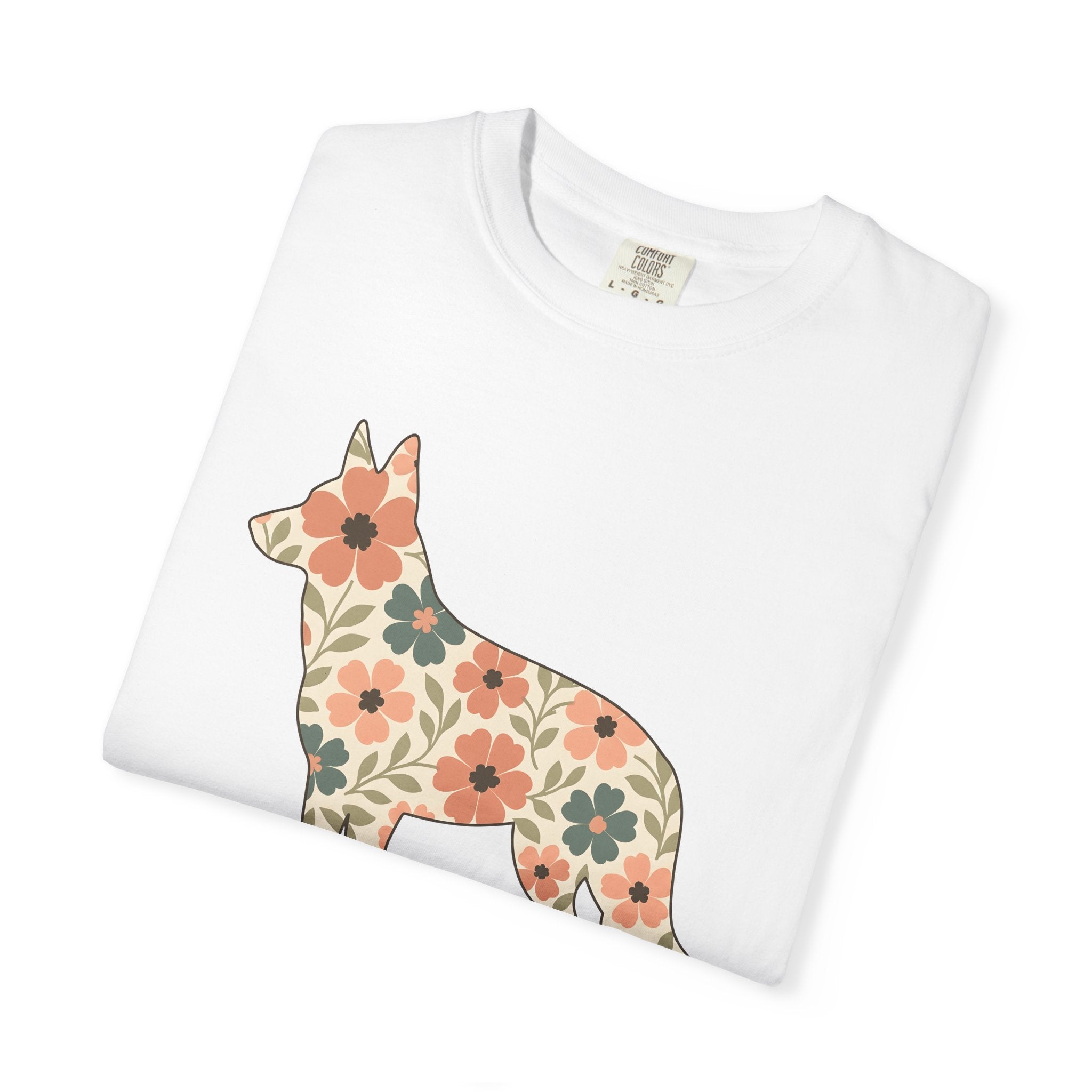 German Shepherd Puppy Shirt Dog Critters Gift Women Flower Art Tee Alsatian T-Shirt Dog Fan Canine Graphic Tshirt Clean Floral Tshirt
