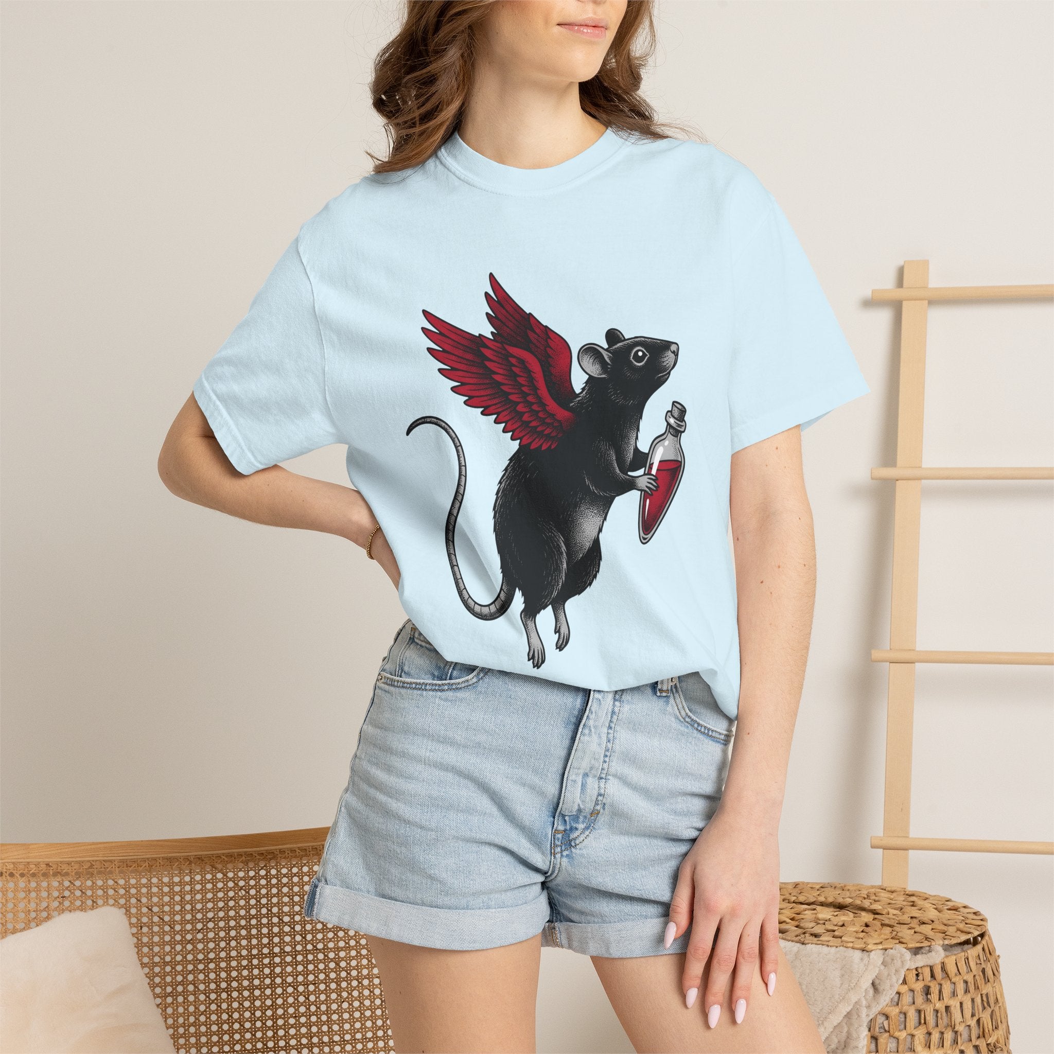 Bat Rat Shirt St. Valentine's Day Dark Gift Women Sketch Tee Rodent T-Shirt Valentine Fan Illustrated Tshirt Gothic Graphic Hand Drawn Magic