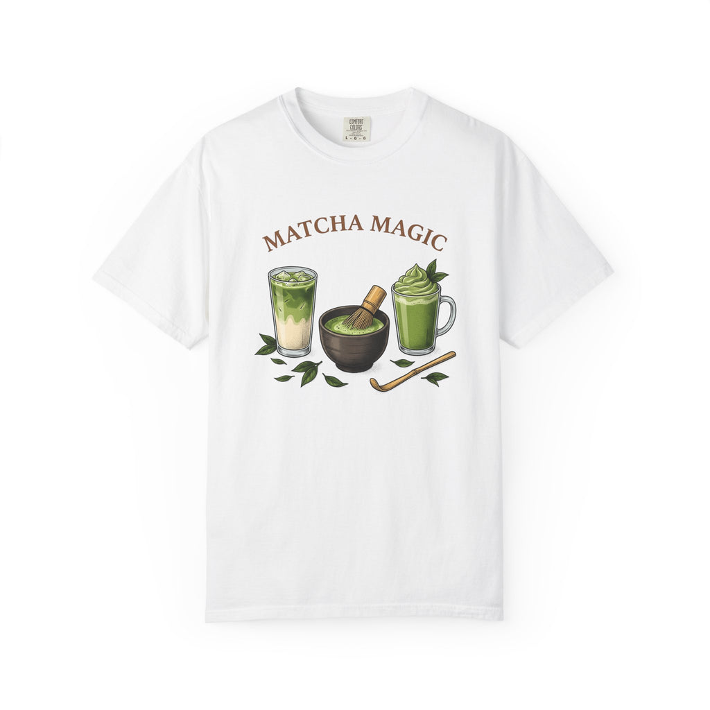 Matcha Latte Shirt Coffee Cooking Gift Women Old School Tee Green Tea T-Shirt Coffee Fan Culinary Design Tshirt Line Art Loose Tea Leaves