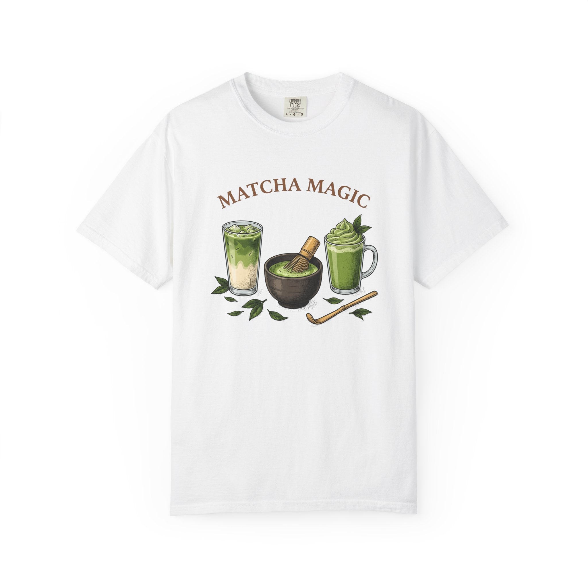 Matcha Latte Shirt Coffee Cooking Gift Women Old School Tee Green Tea T-Shirt Coffee Fan Culinary Design Tshirt Line Art Loose Tea Leaves