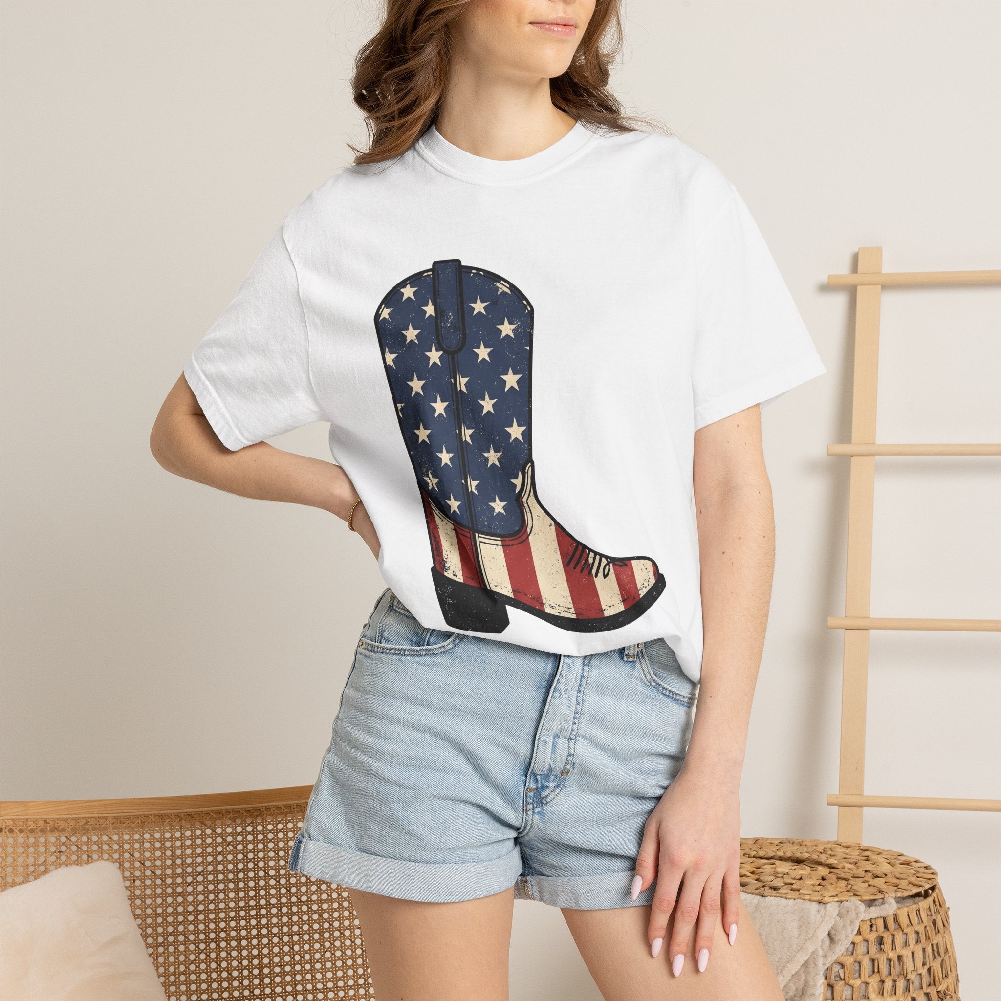 Cowboy Boot Shirt America Country Gift Women Hand Drawn Tee Boot T-Shirt American Fan Illustrated Tshirt Country Graphic Sketch Star Pattern