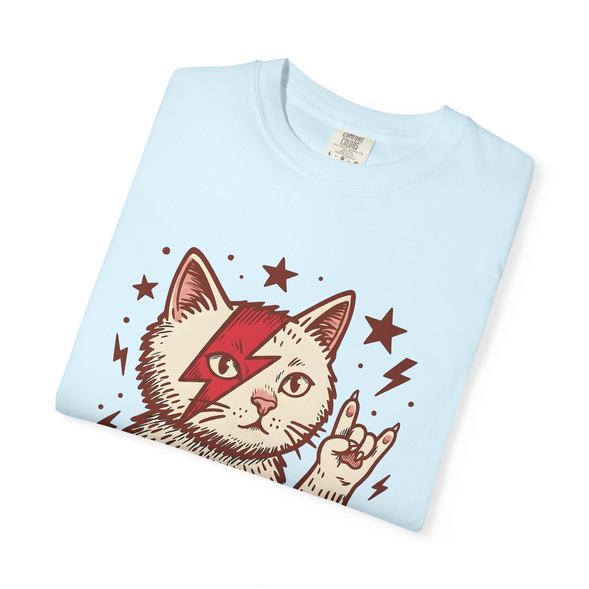 Rock Cat Shirt Cat Music Gift Women Bold Graphic Tee Kitty T-Shirt Feline Fan Graphic Design Musician Graphic Retro Stars Tshirt
