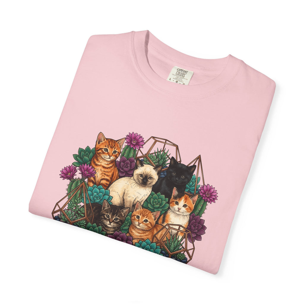 Cats Cluster Shirt Cat Bouquet Gift Women Leafy Tee Kittens T-Shirt Cat Fan Foliage Tshirt Floral Graphic Antique Aloe Tshirt