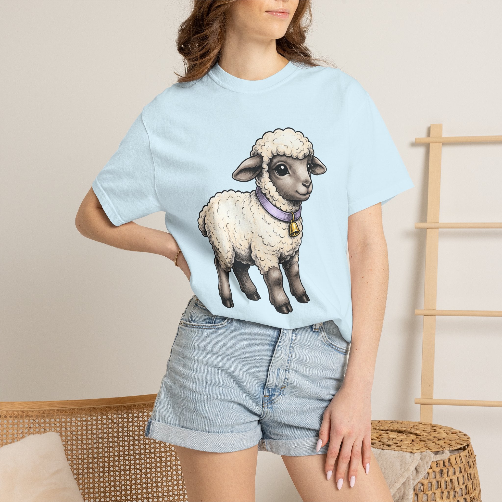 Newborn Lamb Shirt Cute Wildlife Gift Women Cartoon Tee Lamb T-Shirt Adorable Fan Cartoon Tshirt Wildlife Graphic Doodle Cowbell Tshirt