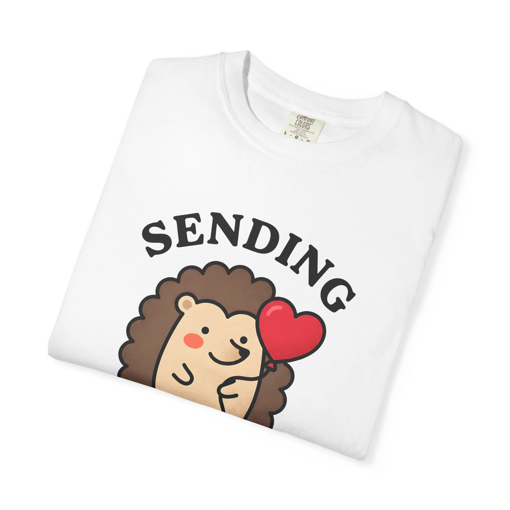 Hedgehog Drawing Shirt Animals Affection Gift Women Sweet Tee Porcupine T-Shirt Wildlife Fan Cute Tshirt Love Graphic Animated Heart Balloon