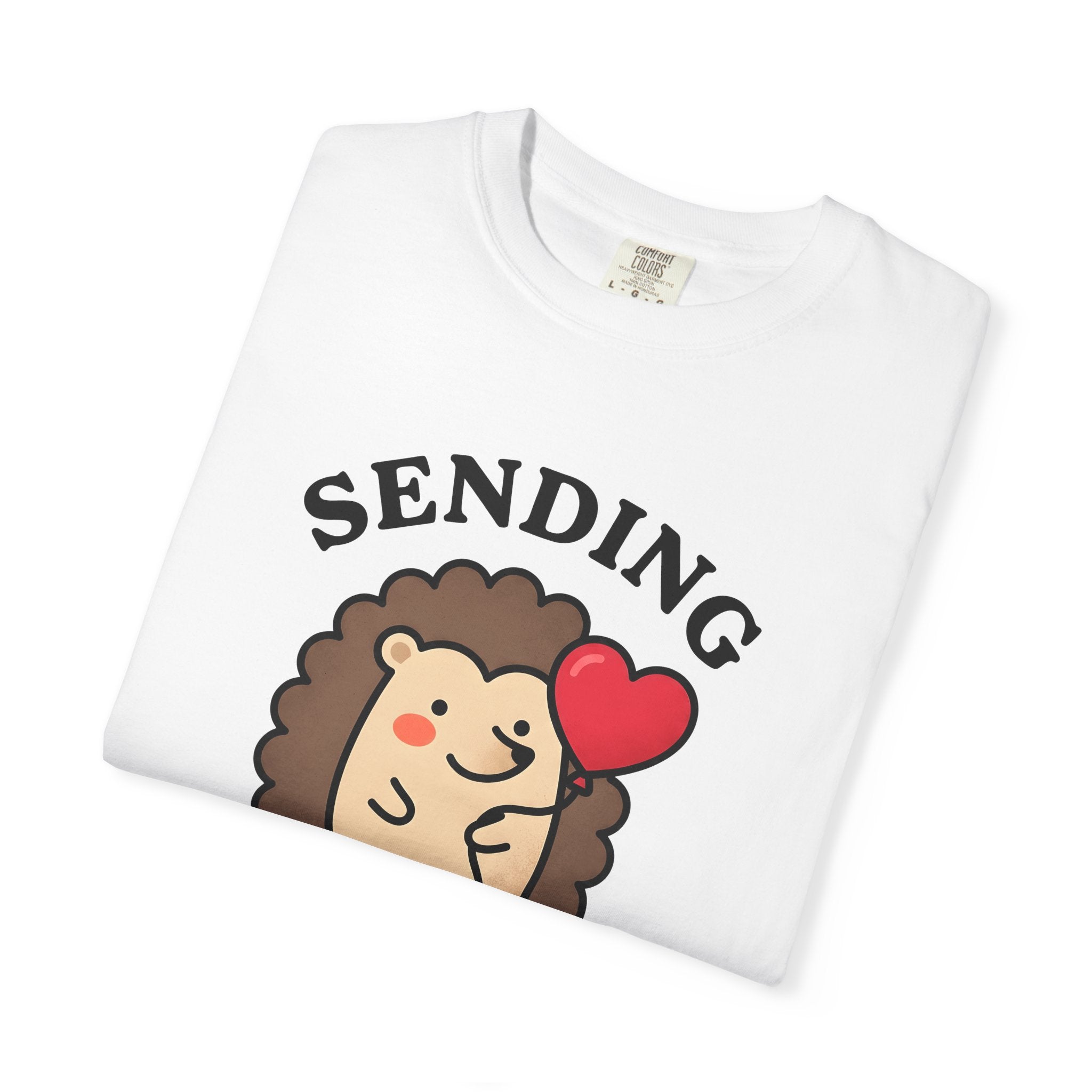 Hedgehog Drawing Shirt Animals Affection Gift Women Sweet Tee Porcupine T-Shirt Wildlife Fan Cute Tshirt Love Graphic Animated Heart Balloon