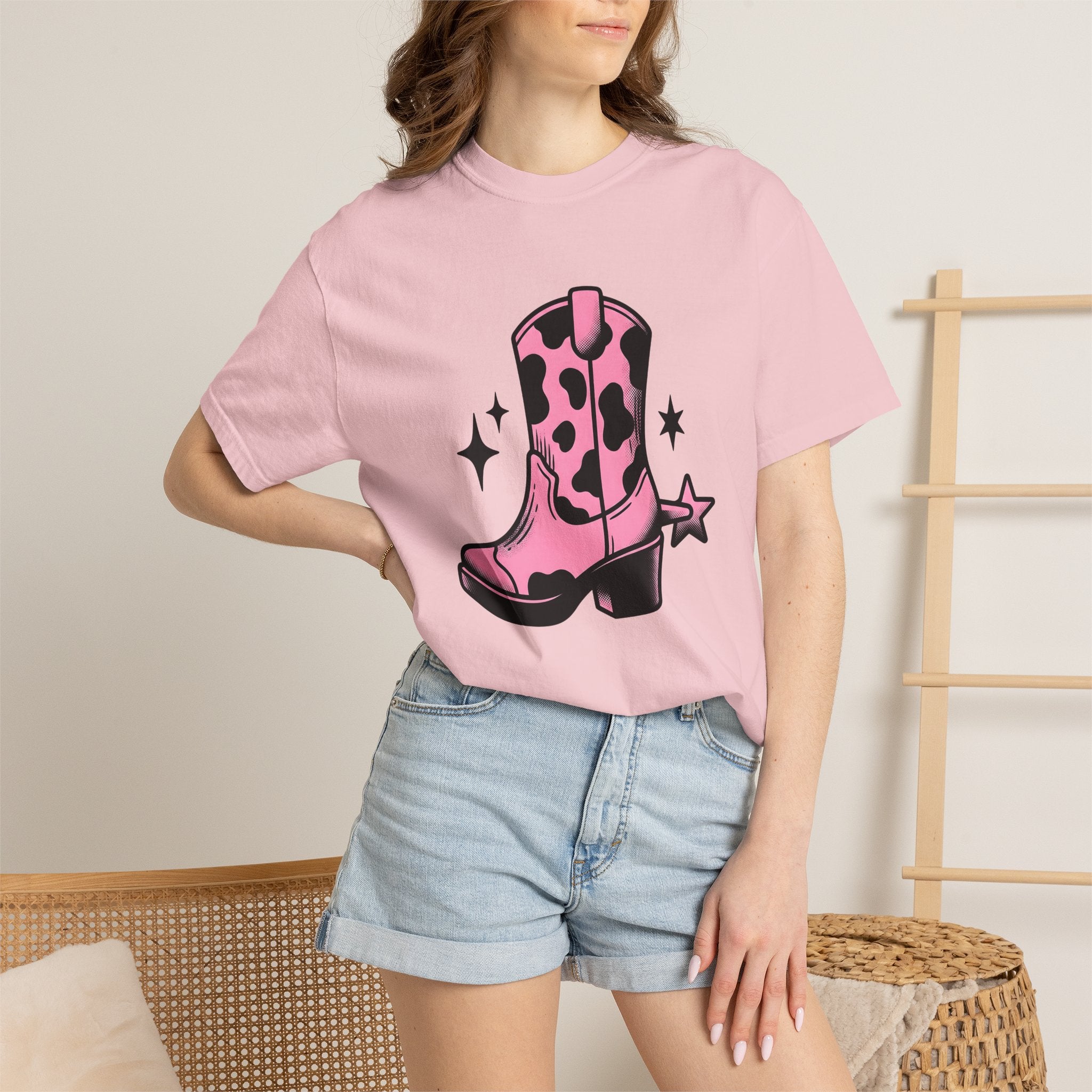 Leather Boot Shirt Cowgirl Ranch Gift Women Comic Tee Boot T-Shirt Cowboy Fan Cartoon Tshirt Farm Graphic Classic Star Pattern Tshirt