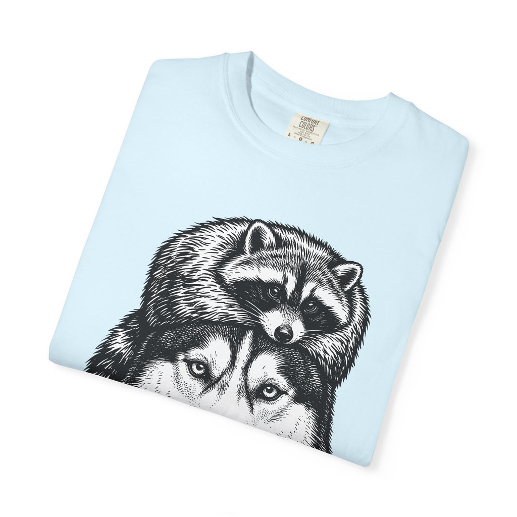 Husky Raccoon Shirt Dog Animals Gift Women Sketch Tee Raccoon Dog T-Shirt Dog Fan Wildlife Graphic Tshirt Retro Knot Tshirt