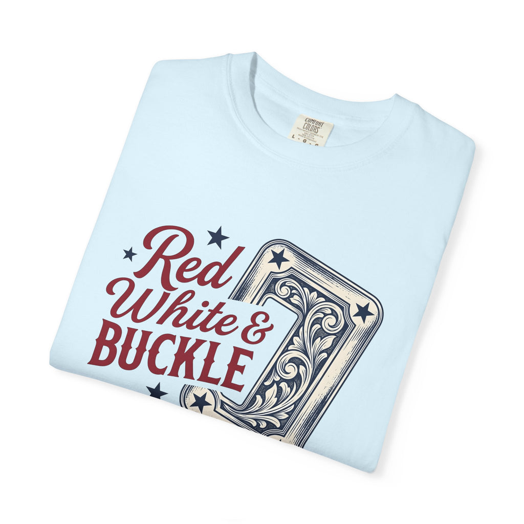 Cowboy Belt Buckle Shirt 4th Of July Rodeo Gift Women Rustic Tee Belt Buckle T-Shirt Patriot Fan Western Tshirt Rodeo Graphic Throwback Star