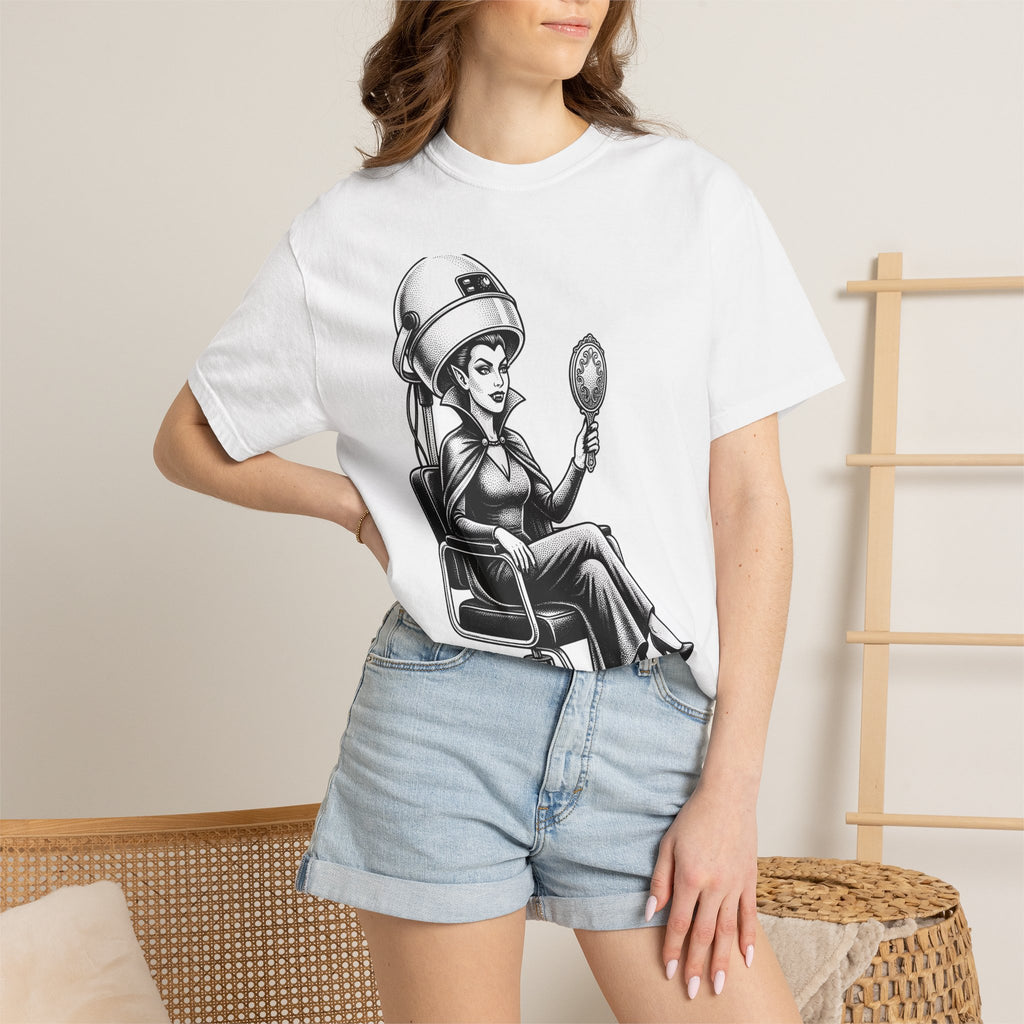 Vampire Hairdresser Shirt Gothic Fright Gift Women Body Art Tee Vampire T-Shirt Horror Fan Tattoo Tshirt Scary Graphic Old School Mirror