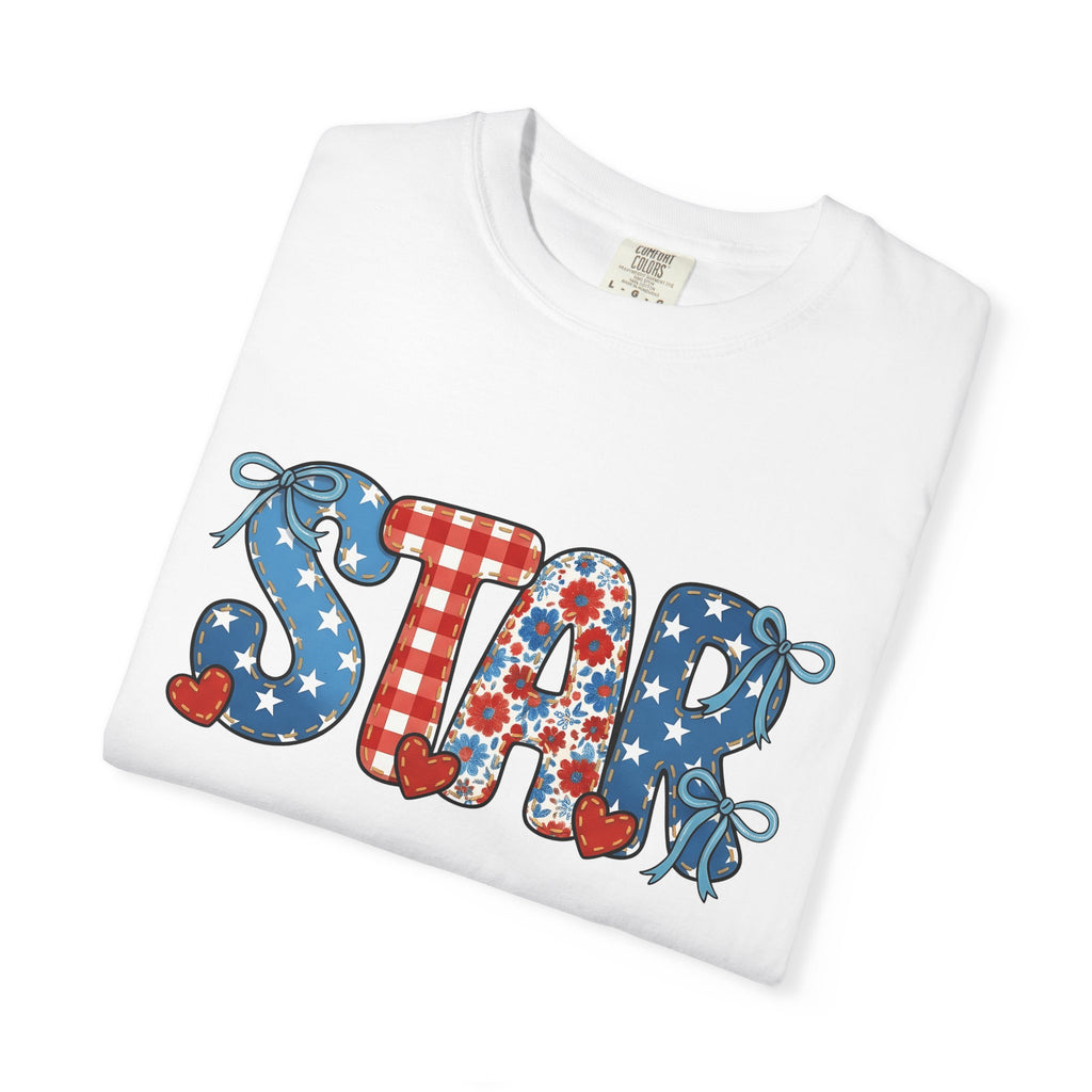 Patchwork Lettering Shirt 4th Of July Freedom Gift Women Cute Tee Typography T-Shirt Patriot Fan Lettering Tshirt Liberty Graphic Nostalgic