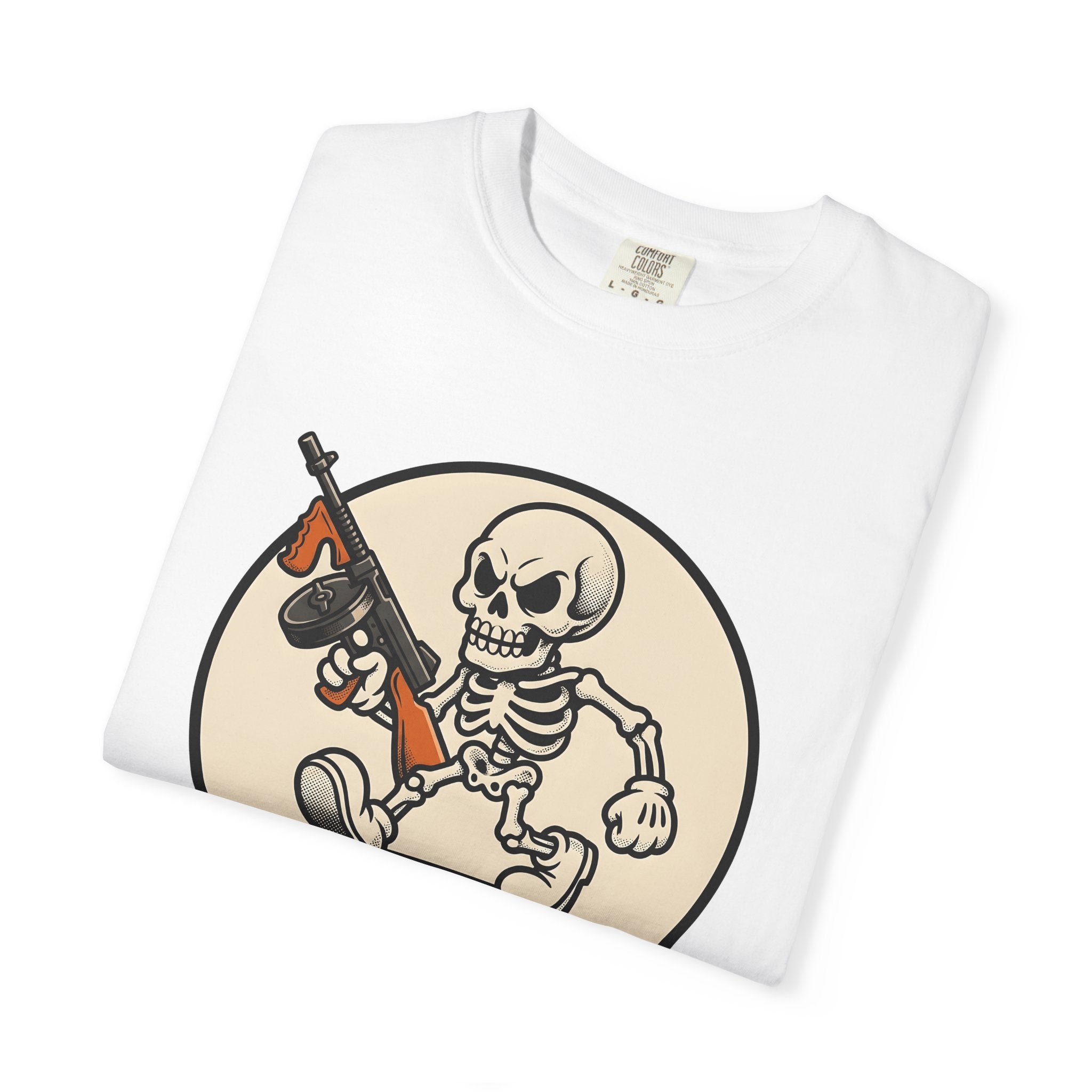 Skull Mobster Shirt Halloween Bones Gift Women Comic Tee Gangster T-Shirt Horror Fan Cartoon Tshirt Skeleton Graphic Vintage Machine Gun