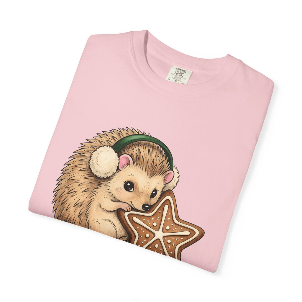 Hedgehog Cookie Shirt Animals Holiday Gift Women Cute Tee Cookie T-Shirt Animal Fan Adorable Tshirt Christmas Graphic Hand Drawn Earmuffs