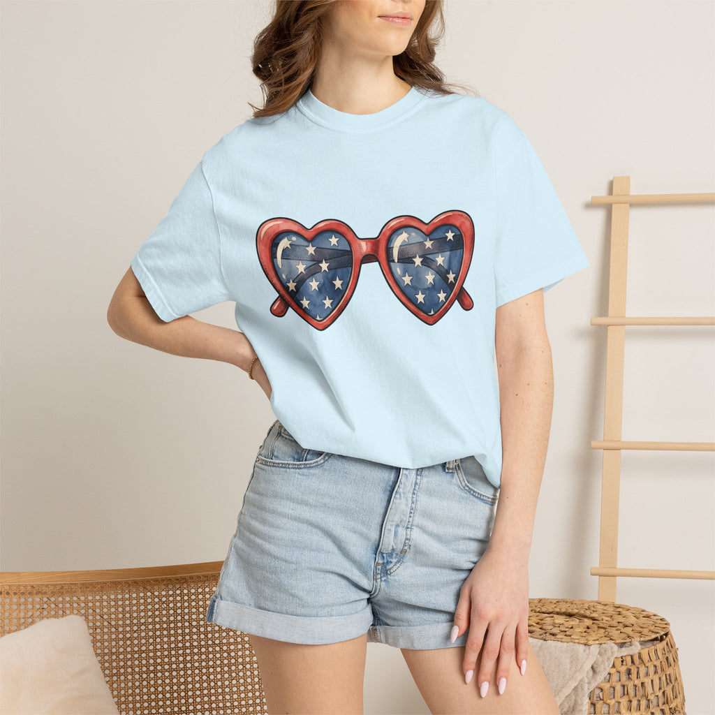 Heart Eyeglasses Shirt 4th Of July Freedom Gift Women Brush Stroke Tee Spectacles T-Shirt Patriot Fan Painted Tshirt Liberty Graphic Classic