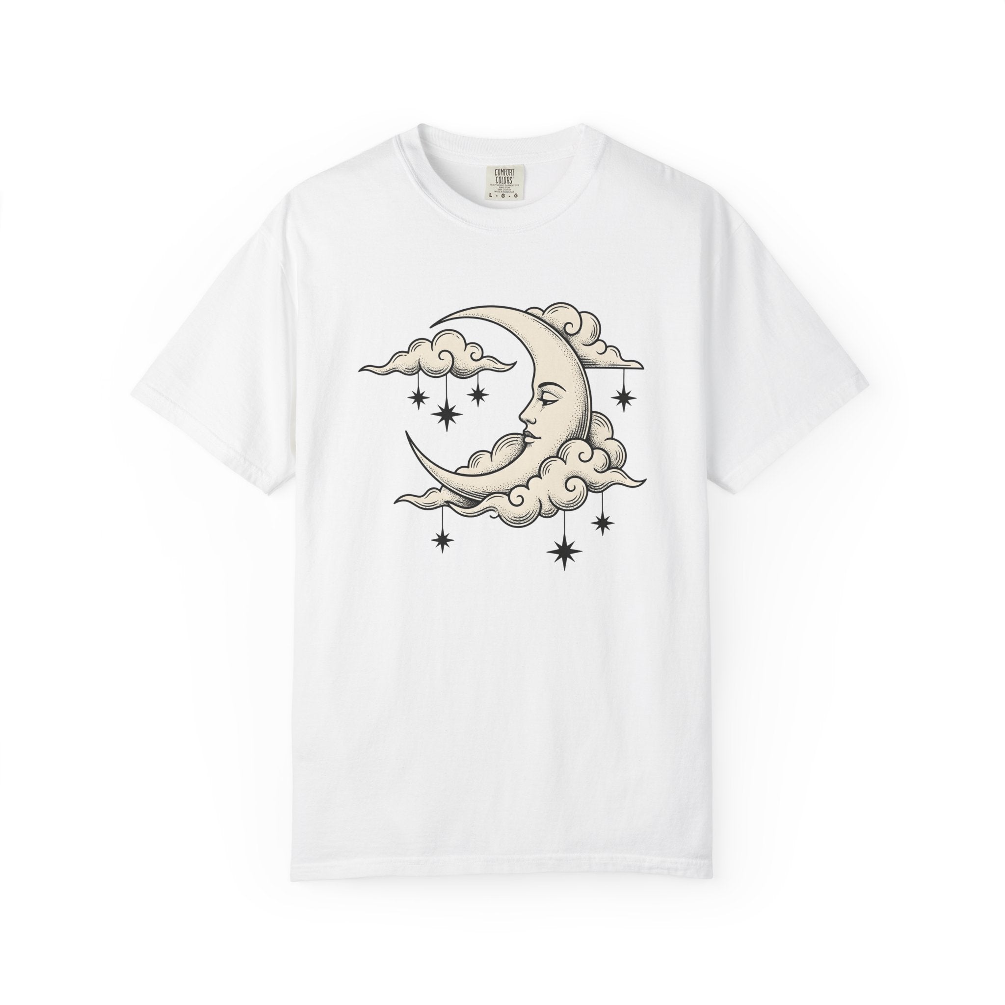 Moon Face Shirt Boho Chic Constellations Gift Women Starry Tee Lunar T-Shirt Bohemian Fan Celestial Graphic Tshirt Sketch Shining Stars
