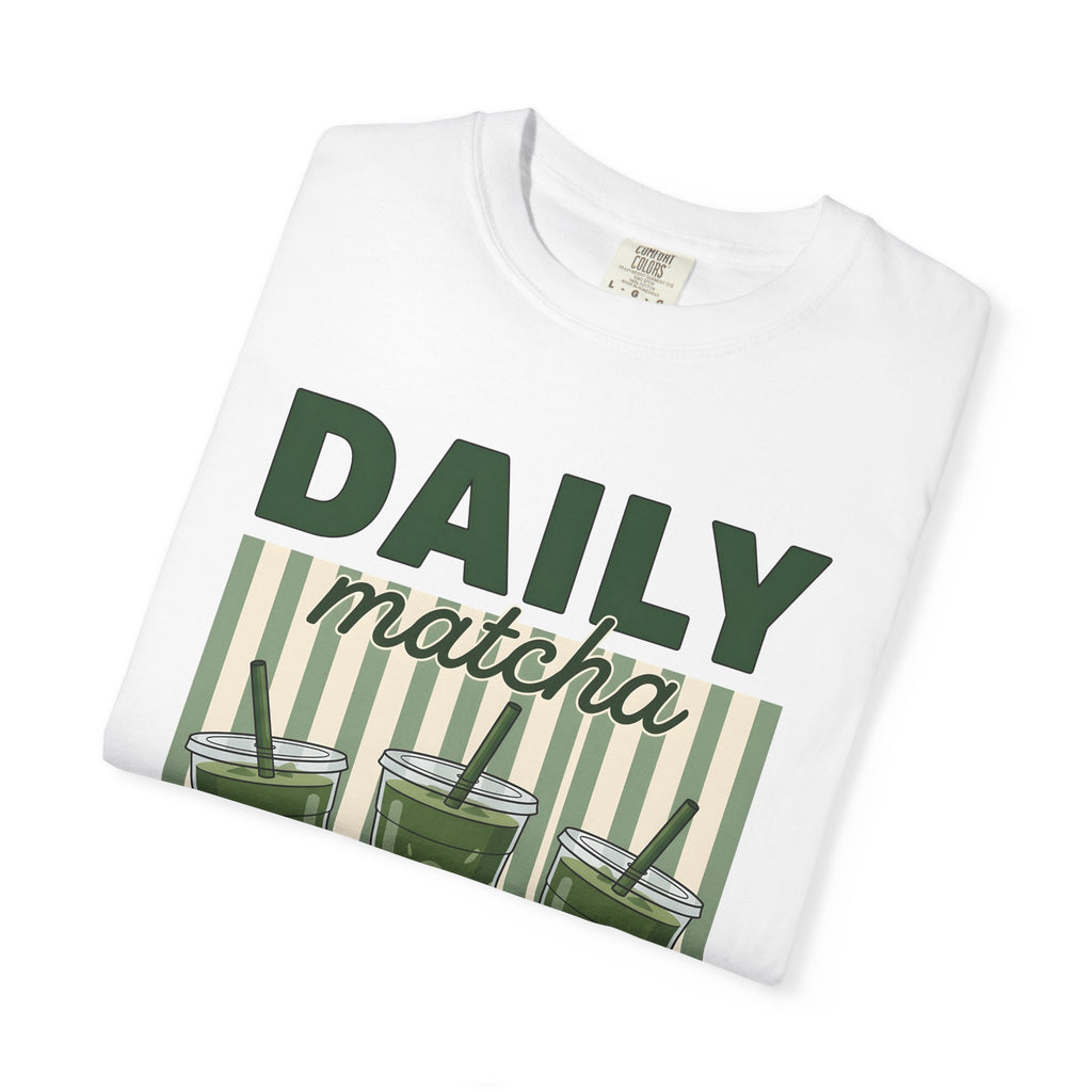 Matcha Drink Cups Shirt Drinks Foodie Gift Women Cartoon Tee Green Tea T-Shirt Beverage Fan Toon Tshirt Food Graphic Retro Striped